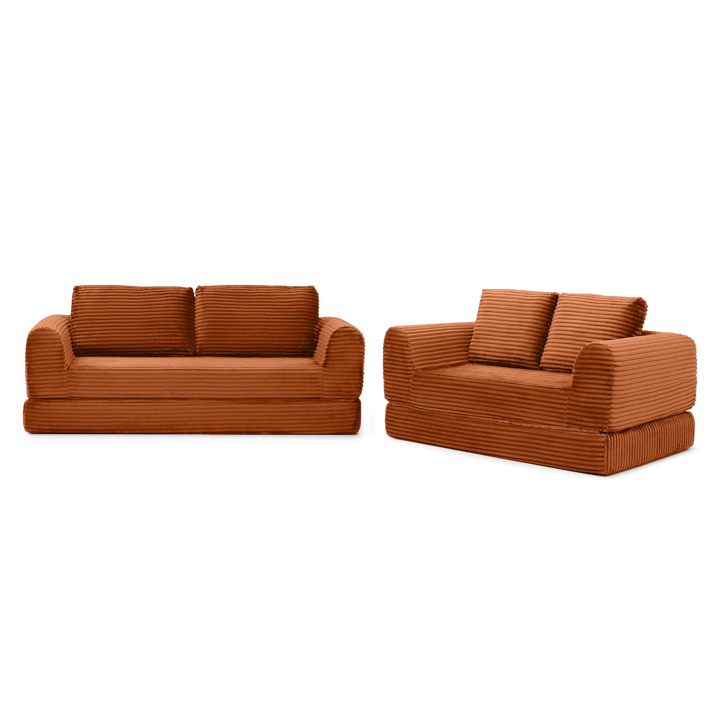 Corduroy Compression Sofa — 2/3/5-Seat — Orange / 5-Seat
