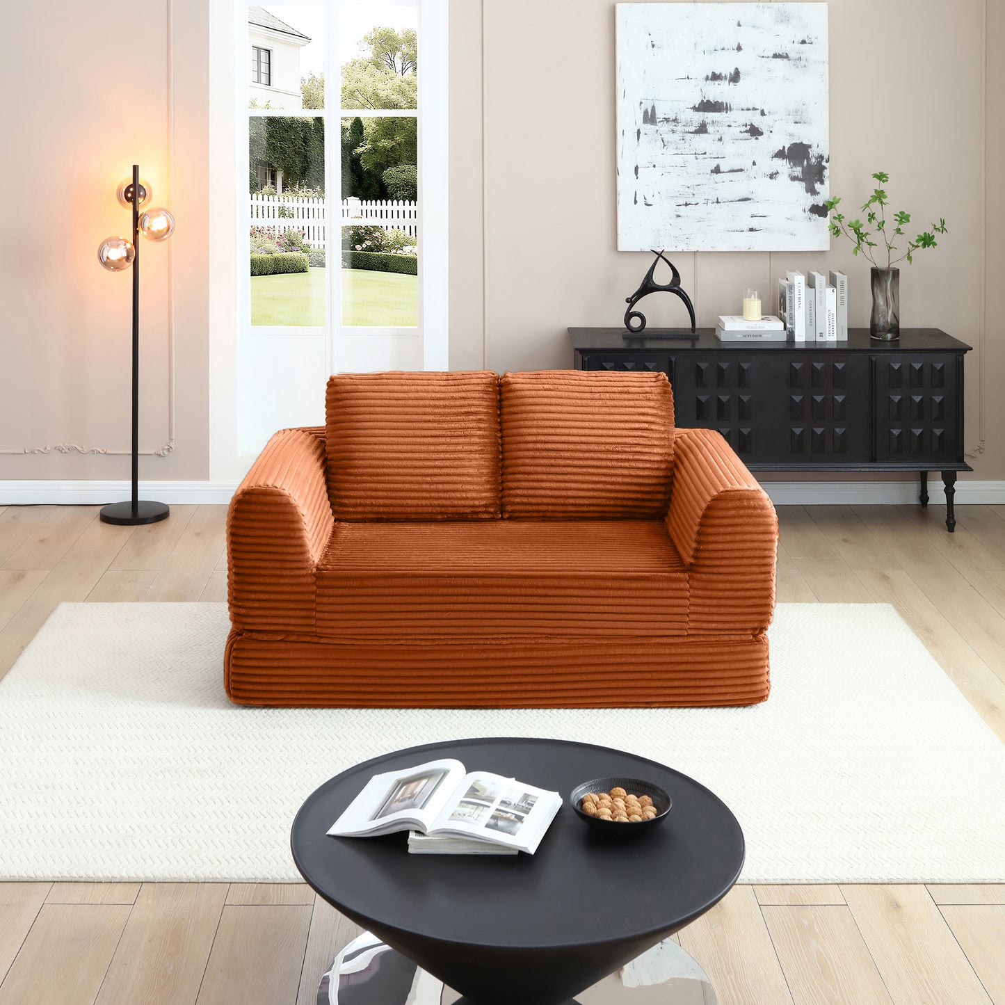 Corduroy Compression Sofa — 2/3/5-Seat — Orange / 5-Seat