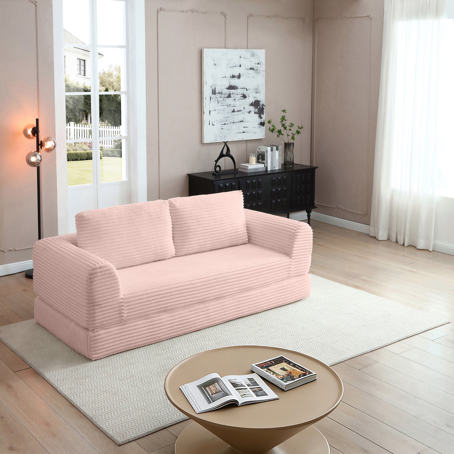Corduroy Compression Sofa — 2/3/5-Seat — Pink / 3-Seat
