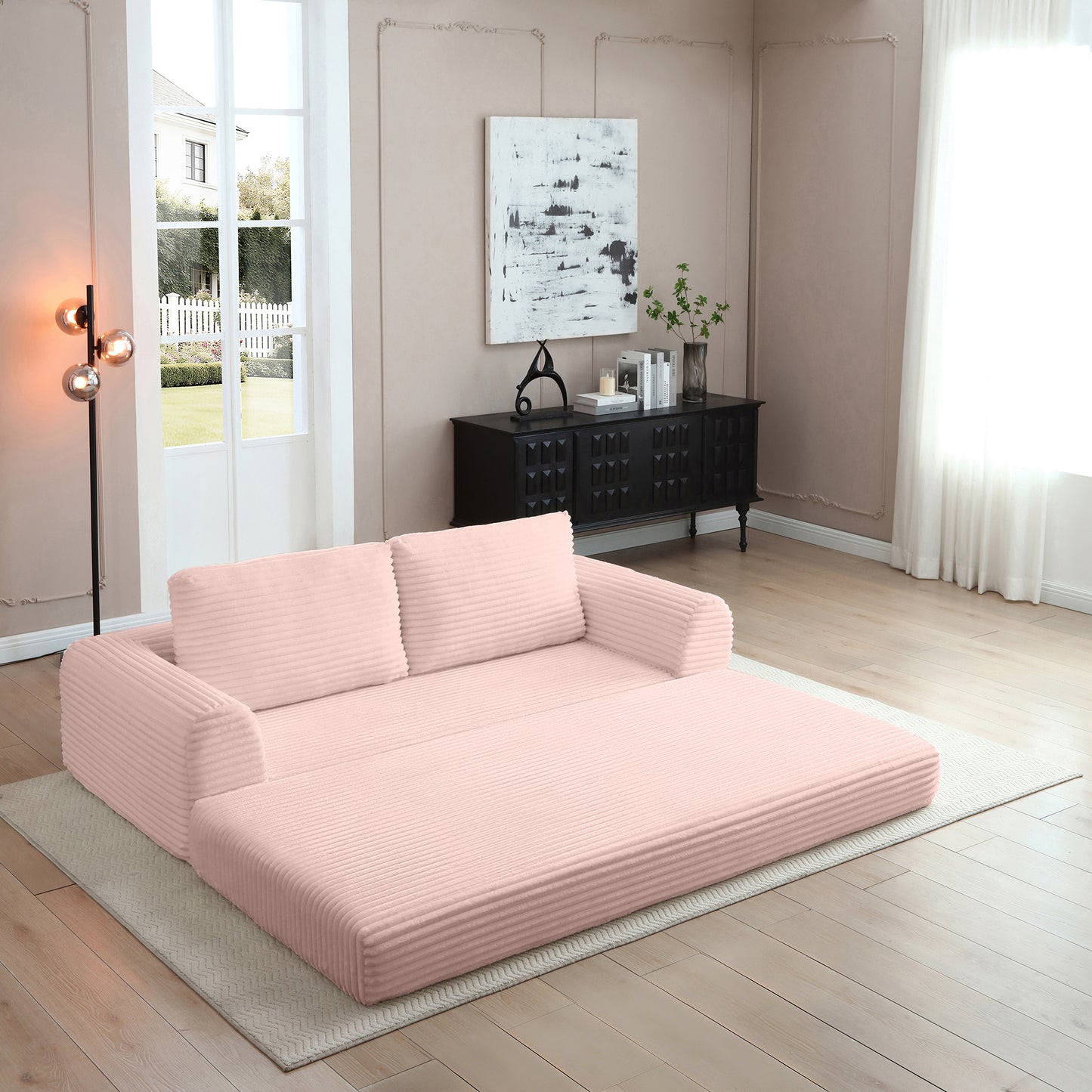 Corduroy Compression Sofa — 2/3/5-Seat — Pink / 3-Seat