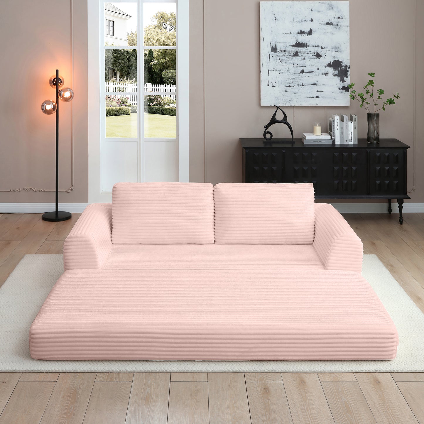 Corduroy Compression Sofa — 2/3/5-Seat — Pink / 3-Seat
