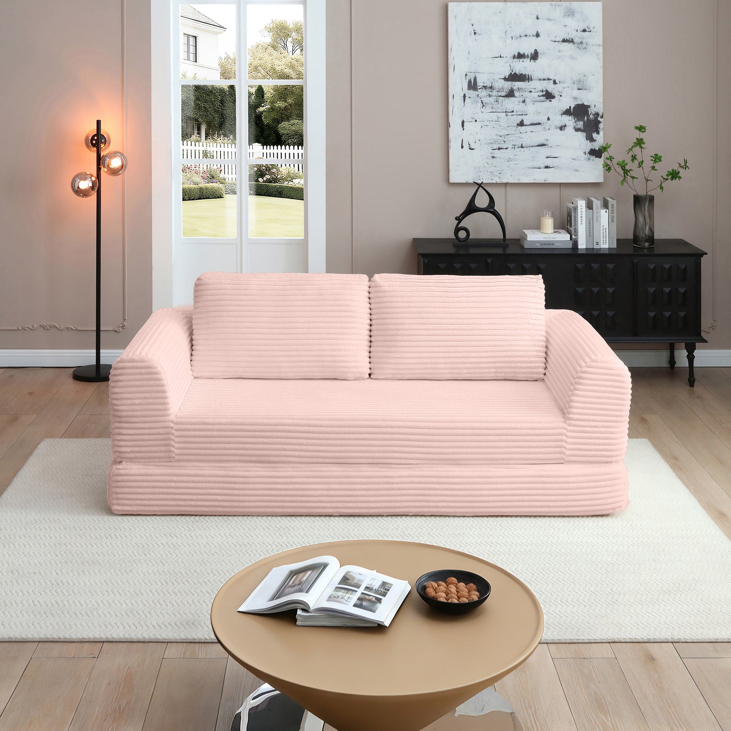 Corduroy Compression Sofa — 2/3/5-Seat — Pink / 3-Seat