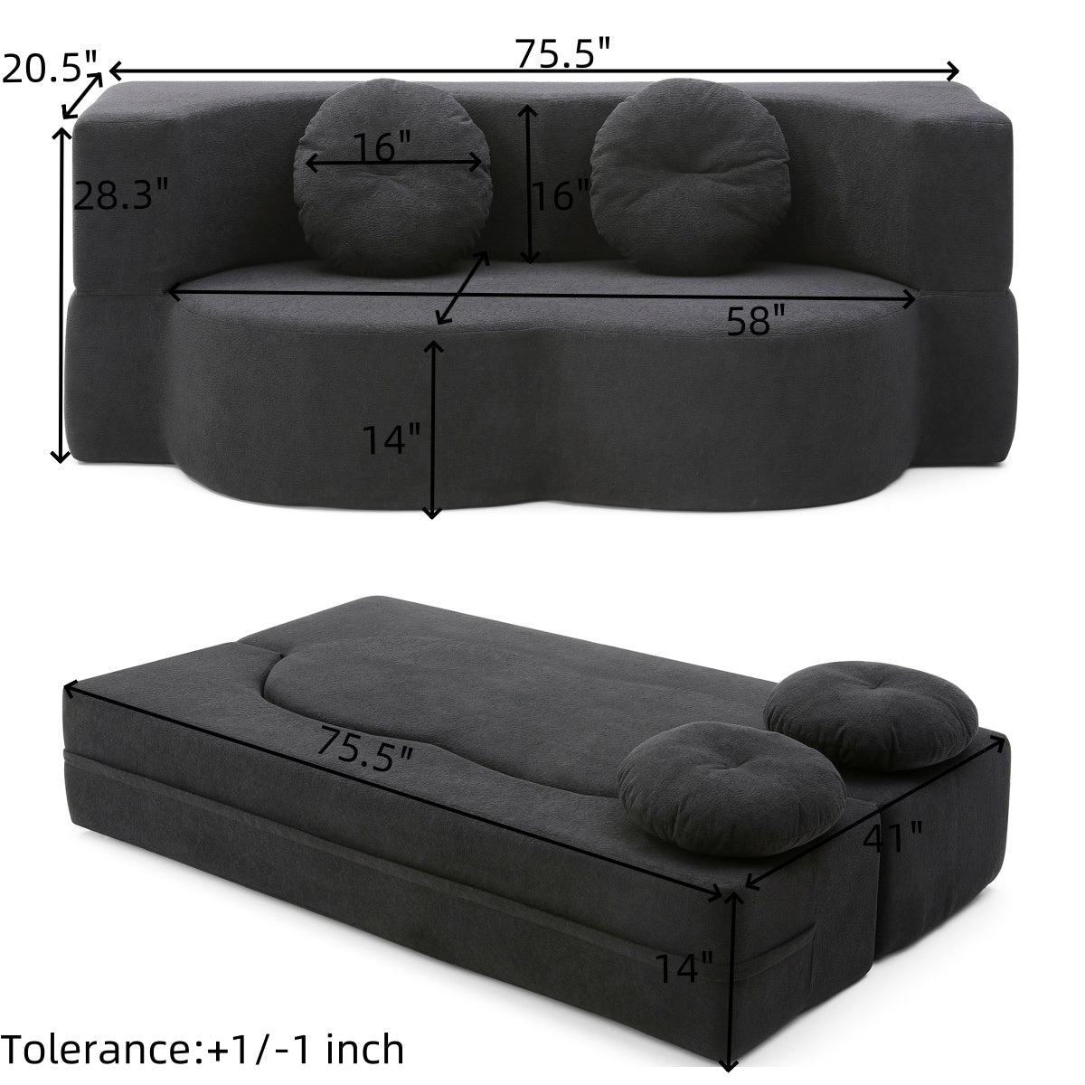 Cotton Linen Compression Loveseat — 2-Seat — Black