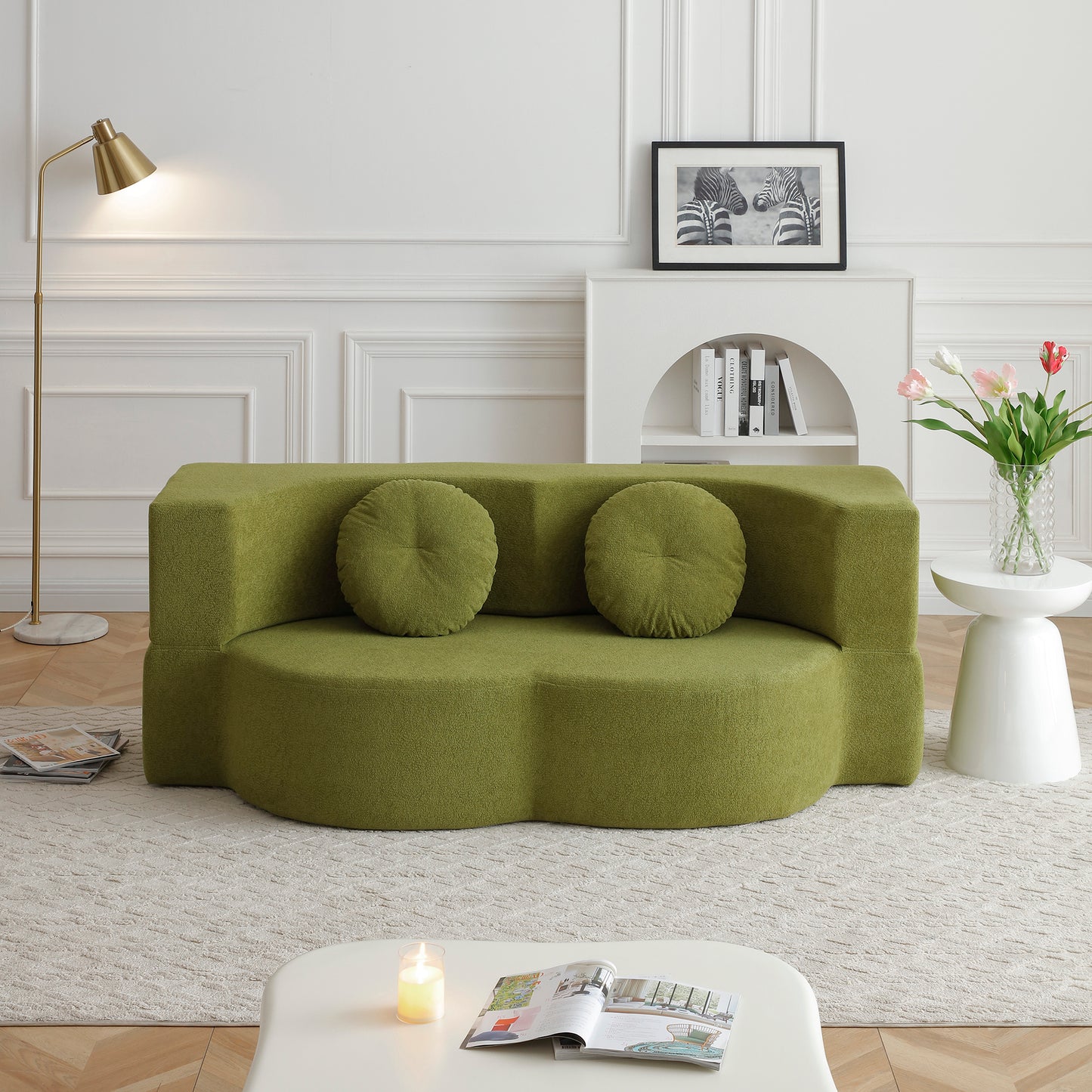 Cotton Linen Compression Loveseat — 2-Seat — Green