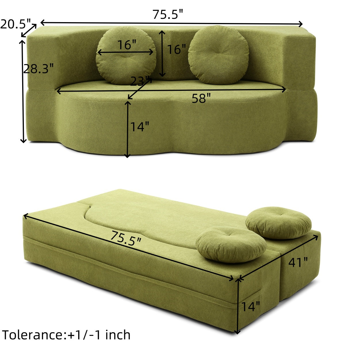Cotton Linen Compression Loveseat — 2-Seat — Green