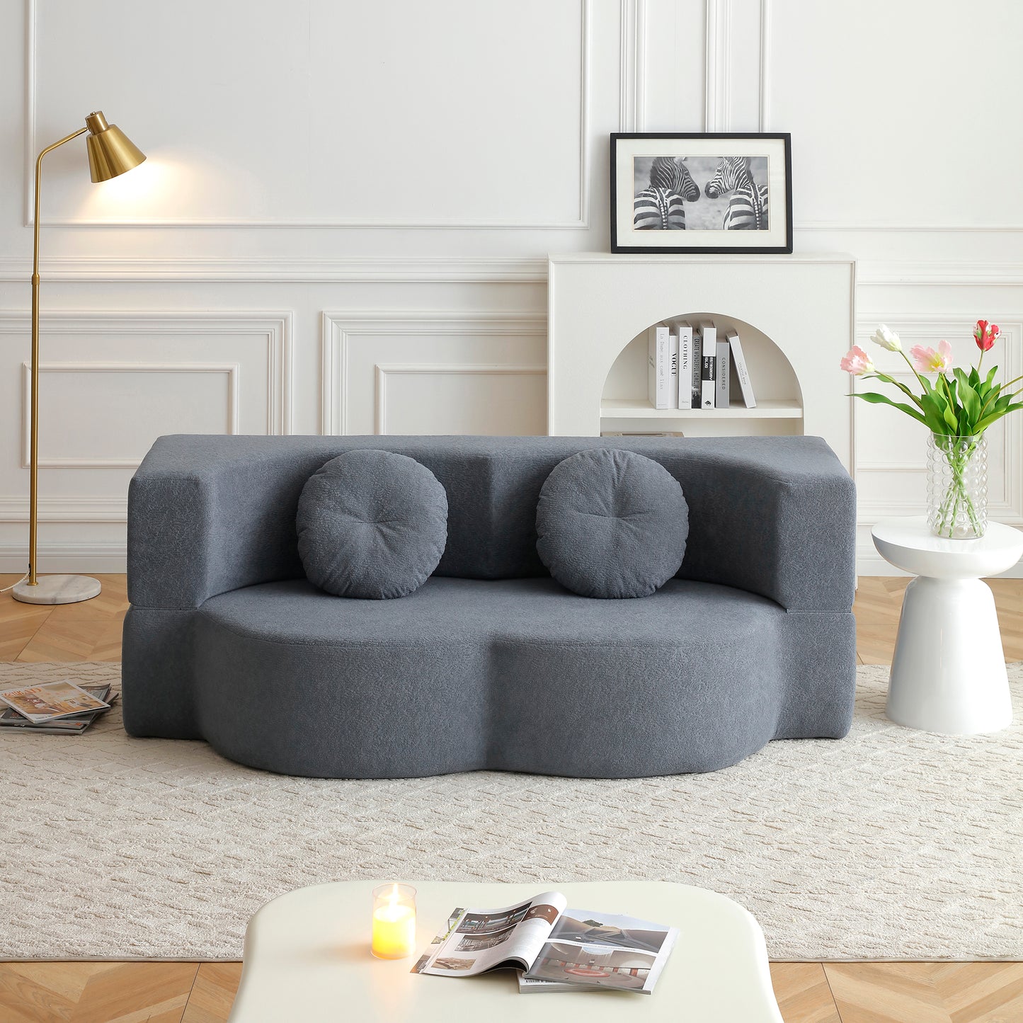 Cotton Linen Compression Loveseat — 2-Seat — Grey