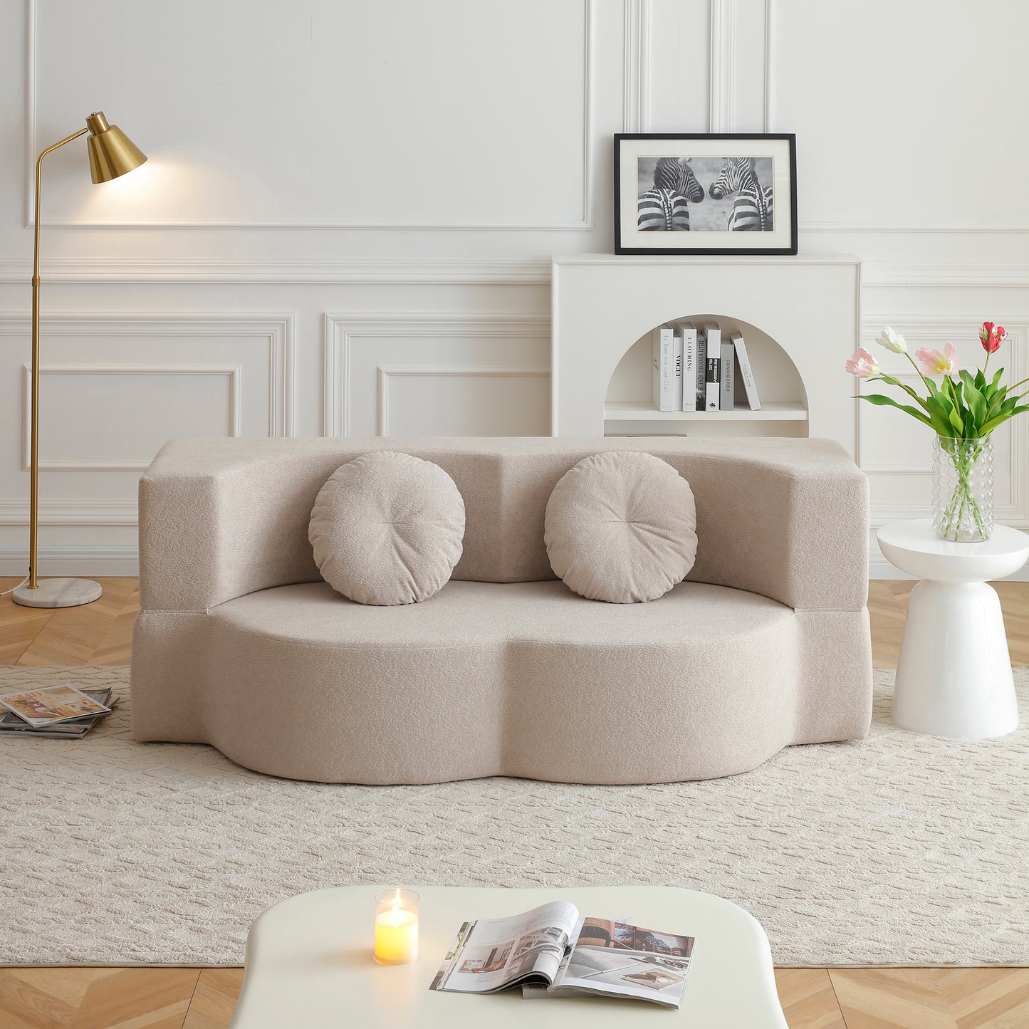 Cotton Linen Compression Loveseat — 2-Seat — Khaki