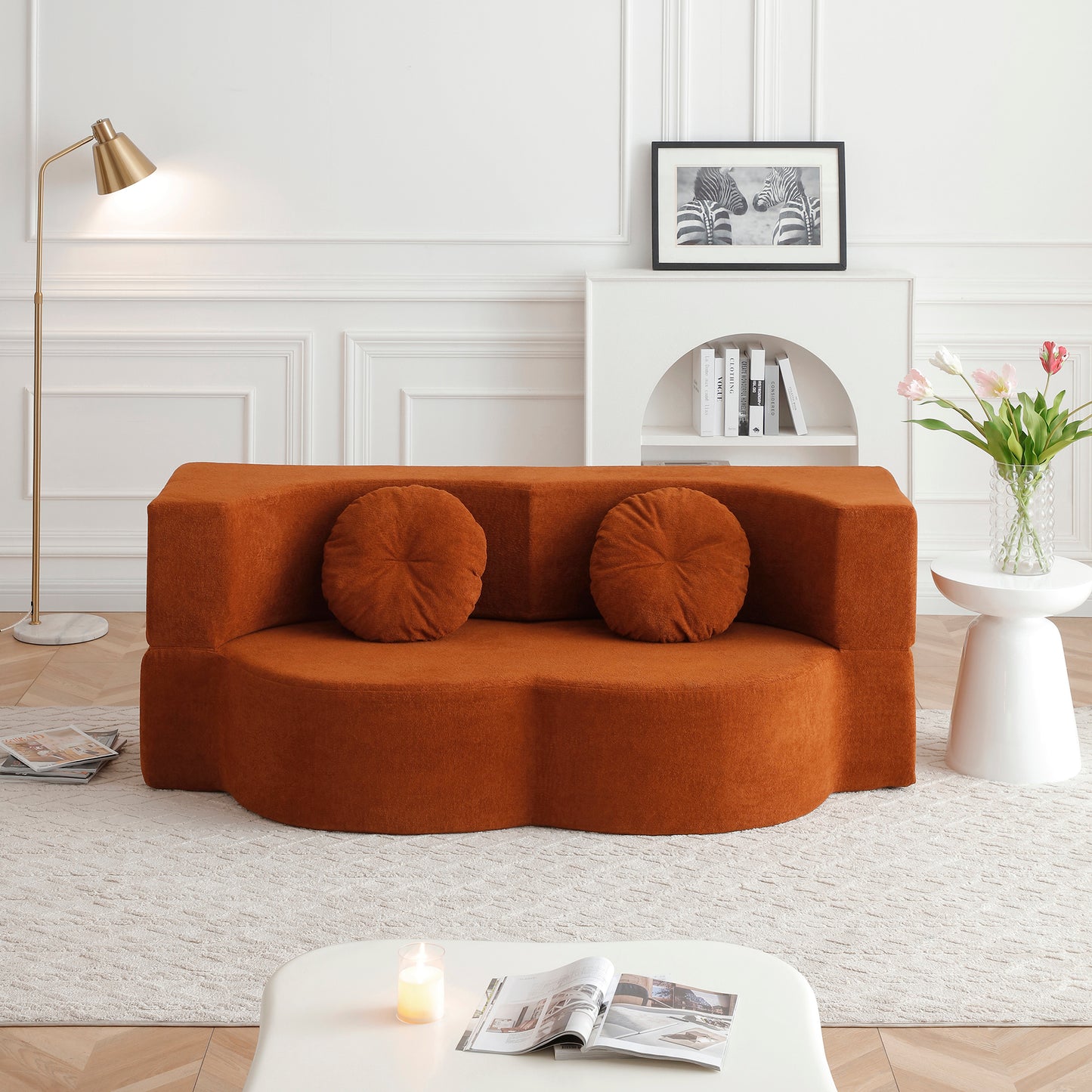 Cotton Linen Compression Loveseat — 2-Seat — Orange