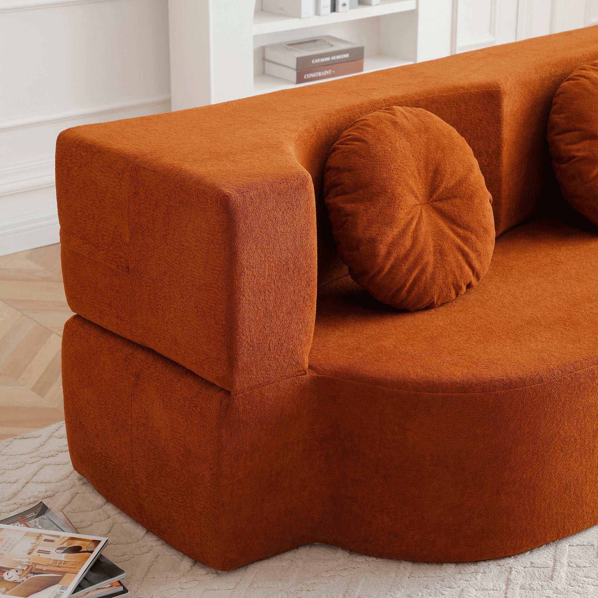 Cotton Linen Compression Loveseat — 2-Seat — Orange