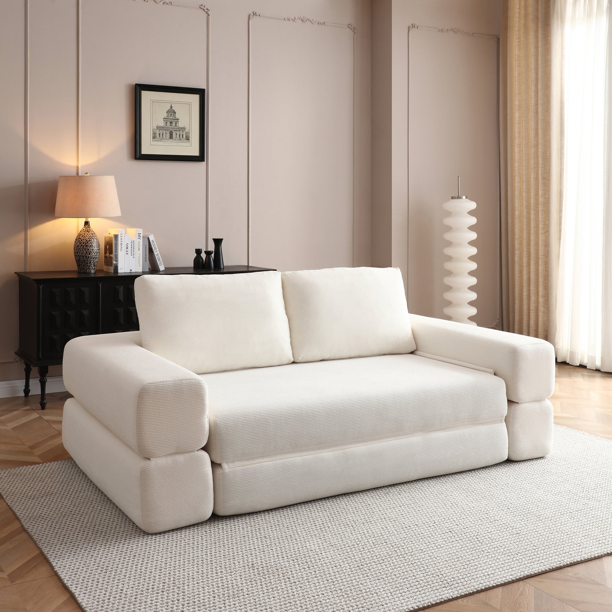 Corduroy Compression Loveseat — 2-Seat, 81"W — Beige