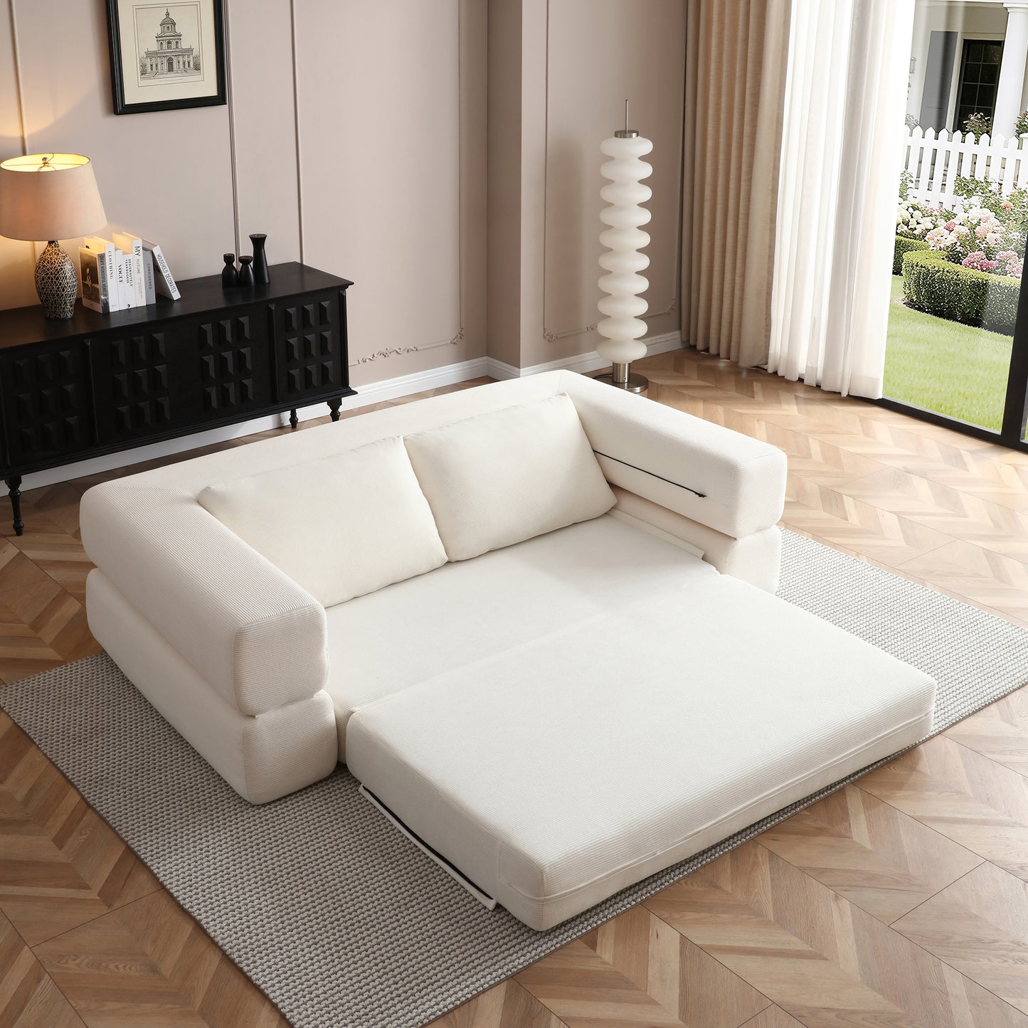 Corduroy Compression Loveseat — 2-Seat, 81"W — Beige