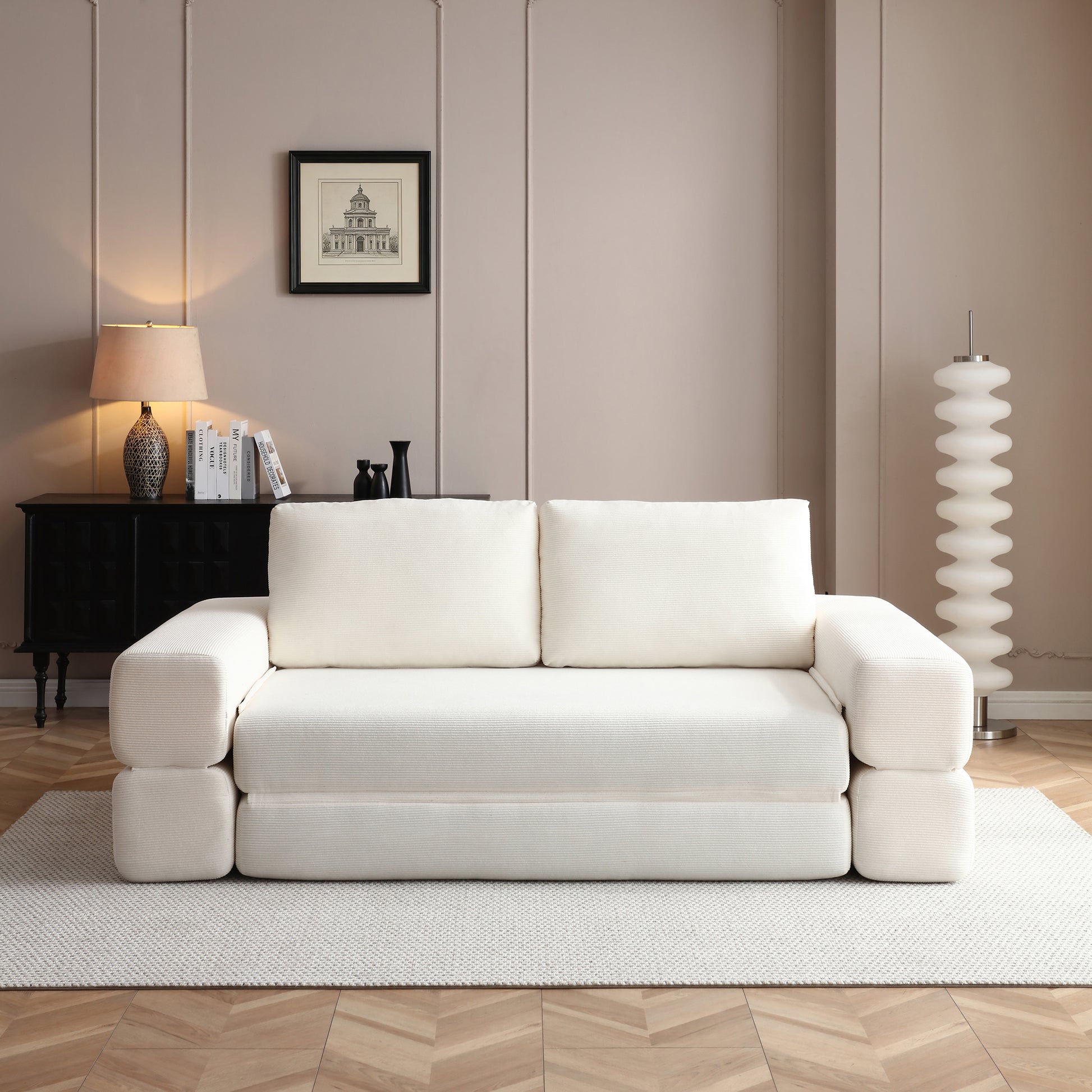 Corduroy Compression Loveseat — 2-Seat, 81"W — Beige