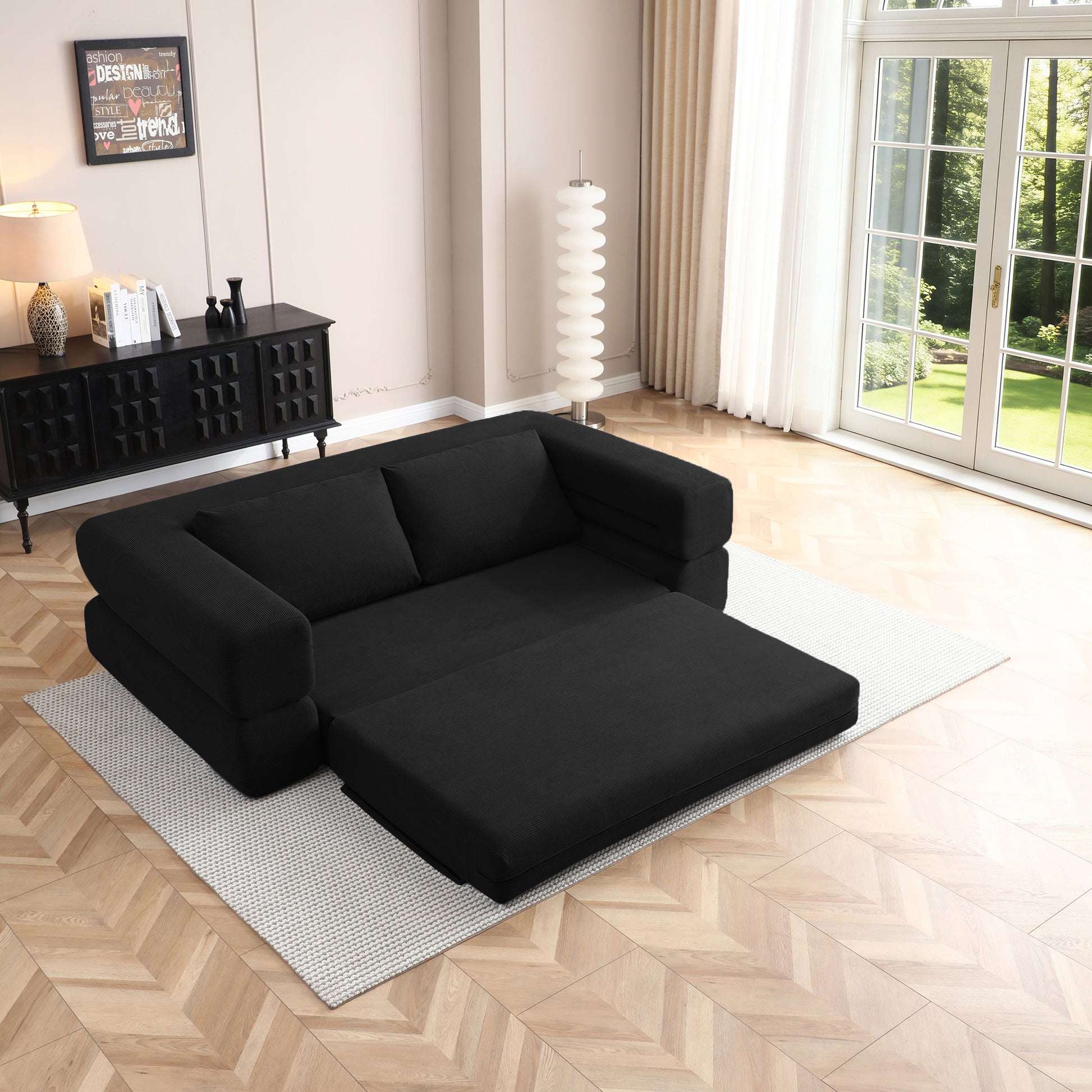 Corduroy Compression Loveseat — 2-Seat, 81"W — Black