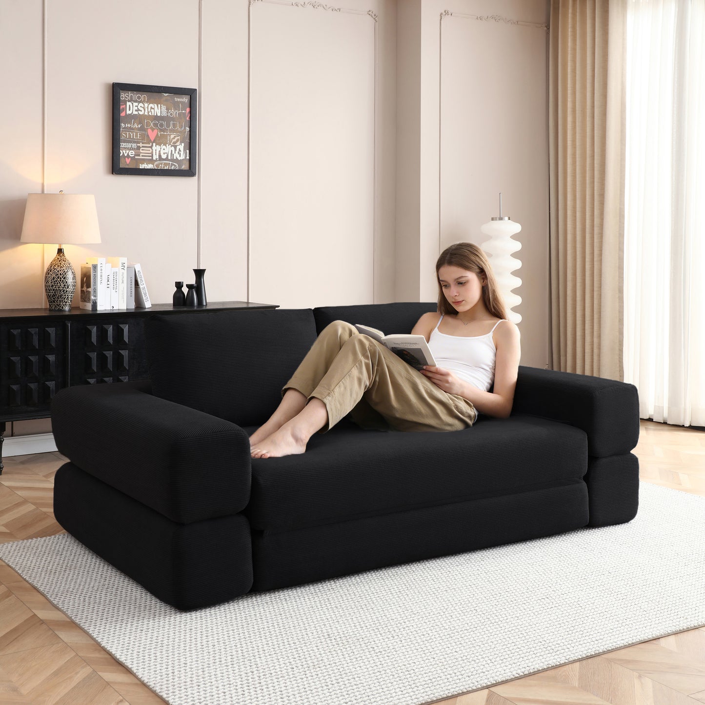Corduroy Compression Loveseat — 2-Seat, 81"W — Black