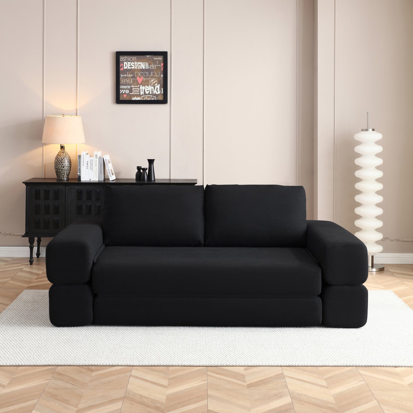 Corduroy Compression Loveseat — 2-Seat, 81"W — Black