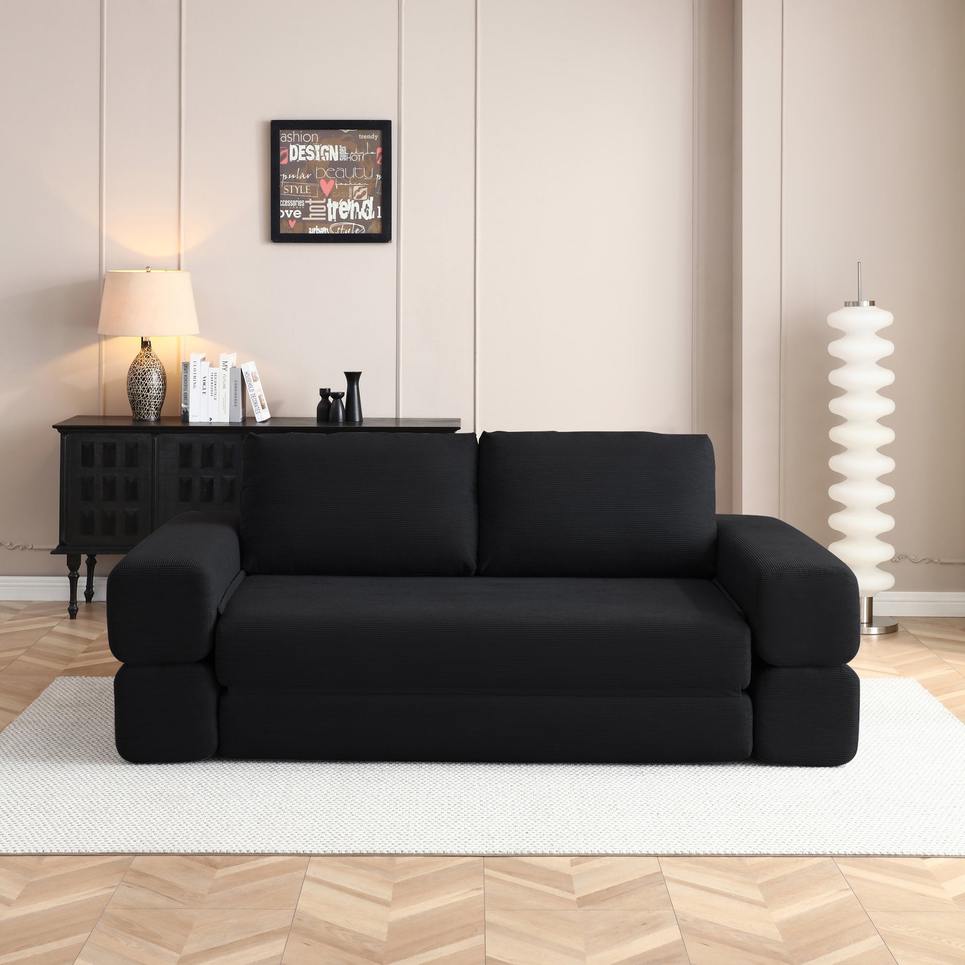 Corduroy Compression Loveseat — 2-Seat, 81"W — Black