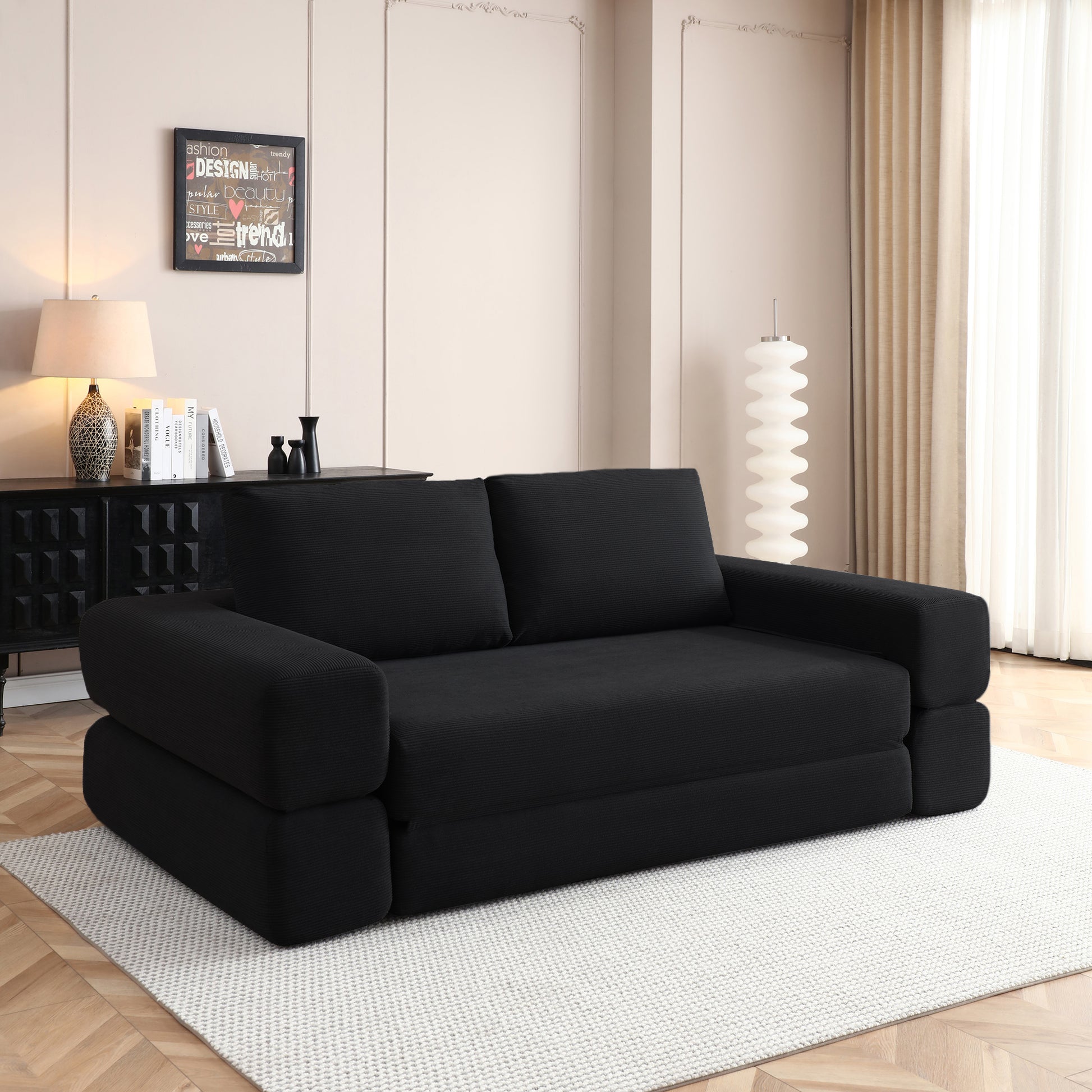 Corduroy Compression Loveseat — 2-Seat, 81"W — Black