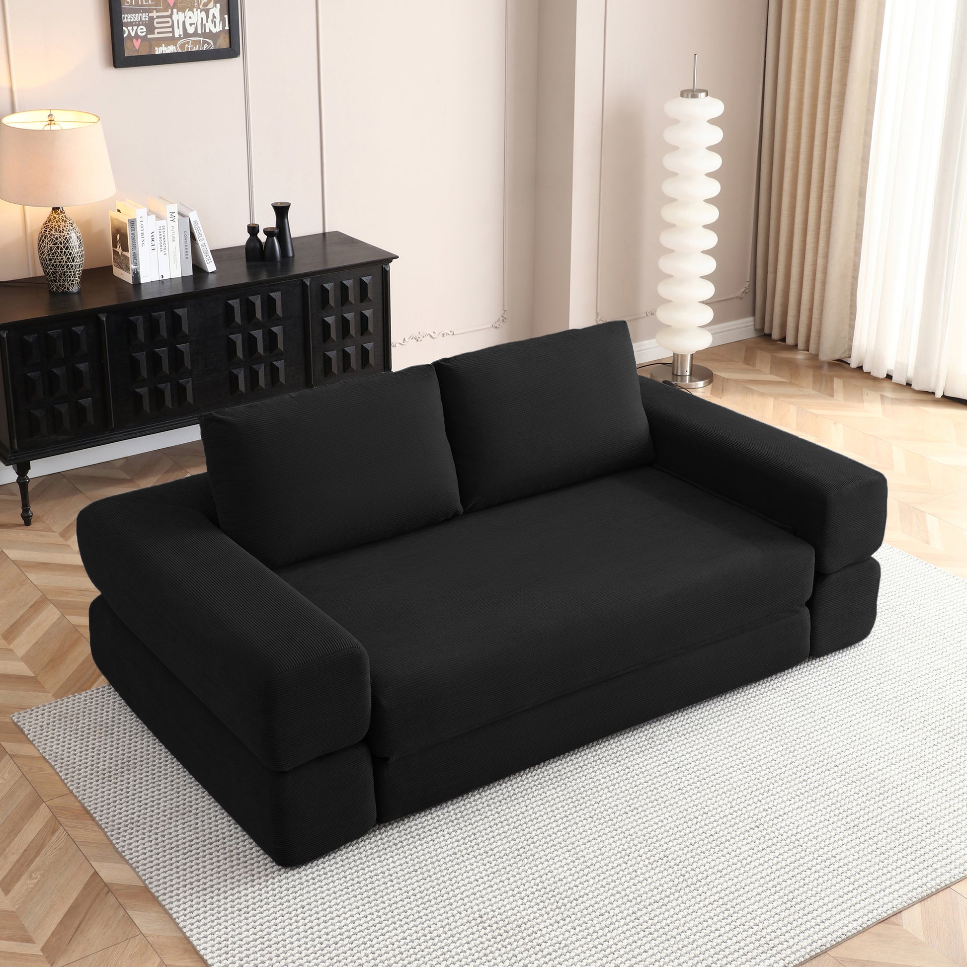 Corduroy Compression Loveseat — 2-Seat, 81"W — Black