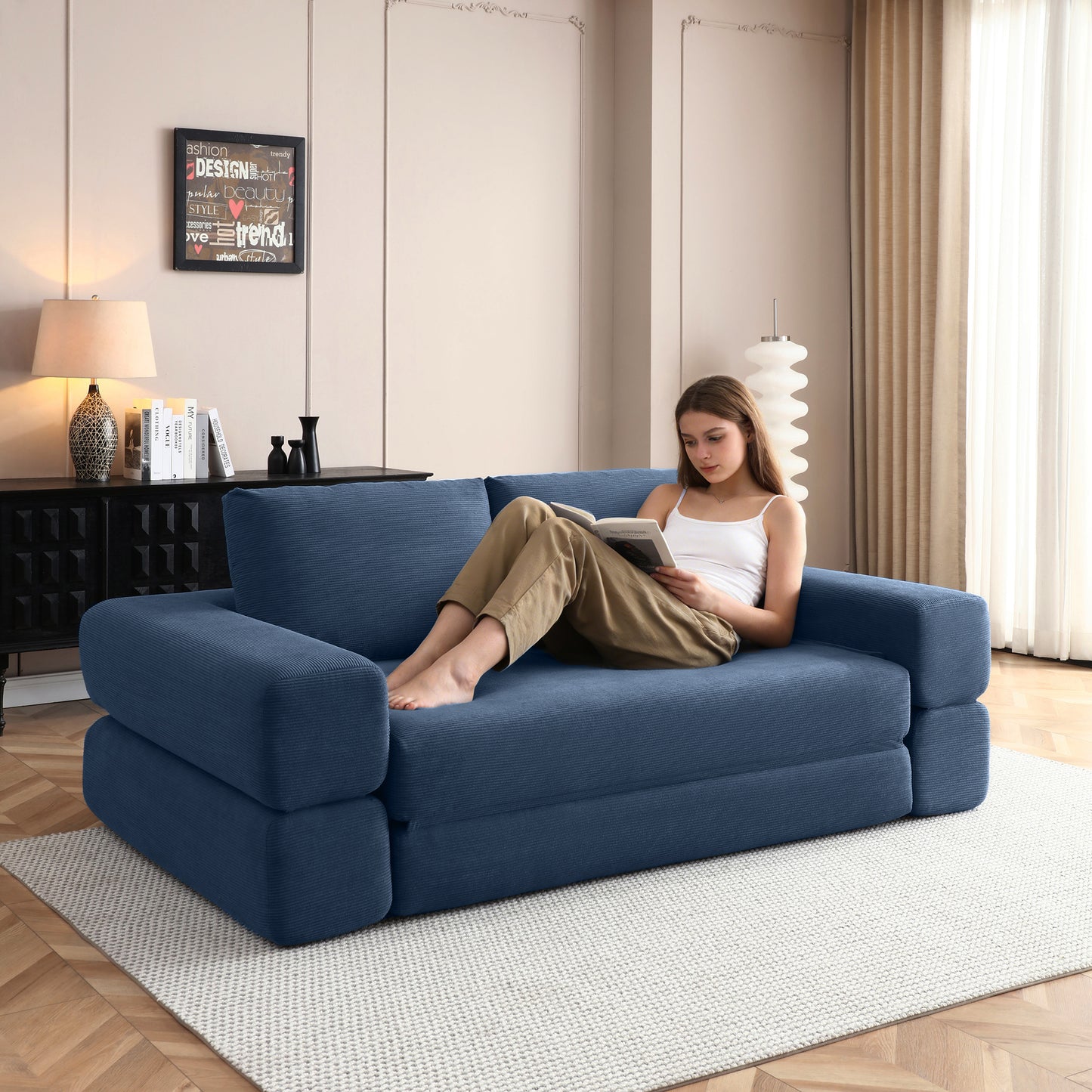 Corduroy Compression Loveseat — 2-Seat, 81"W — Blue