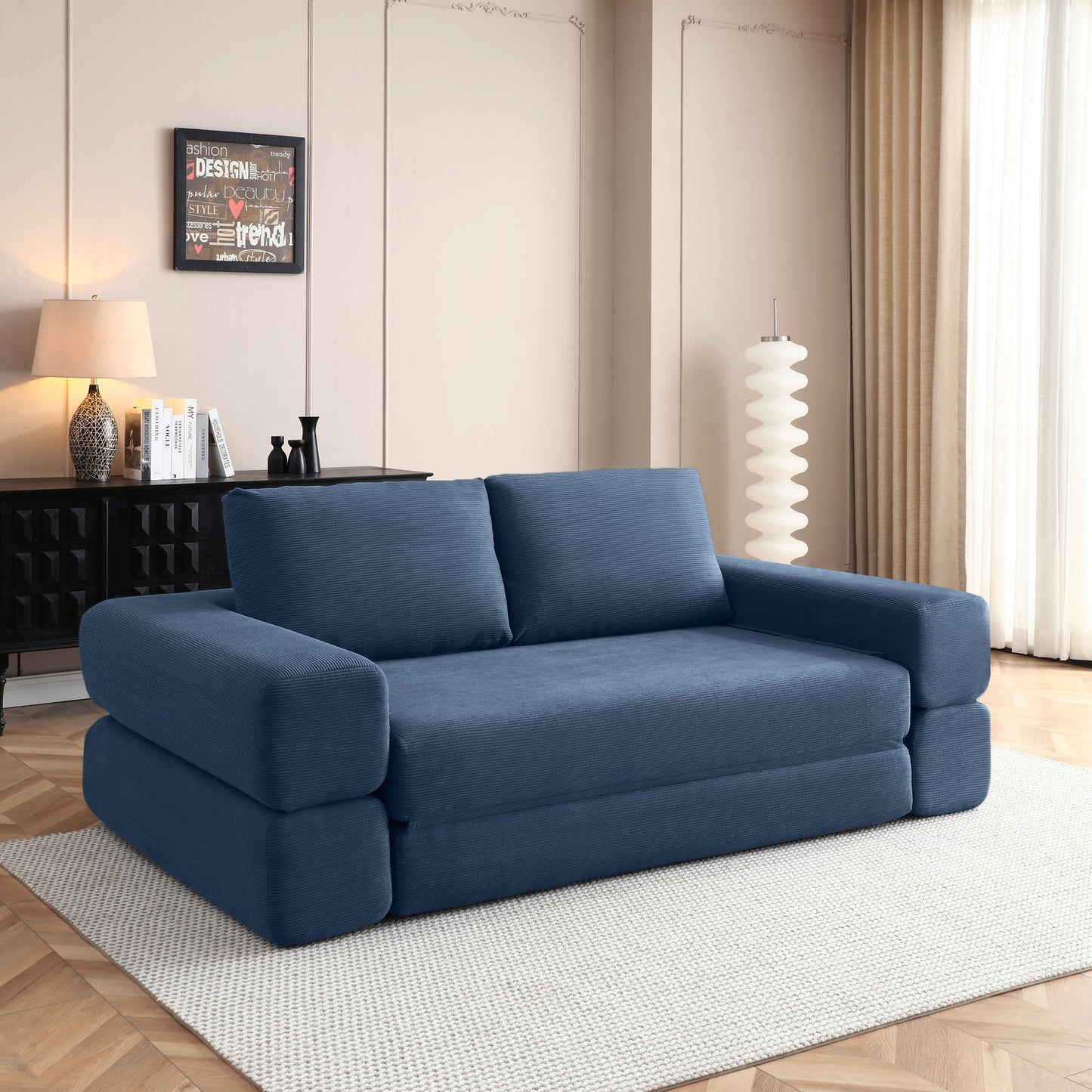 Corduroy Compression Loveseat — 2-Seat, 81"W — Blue