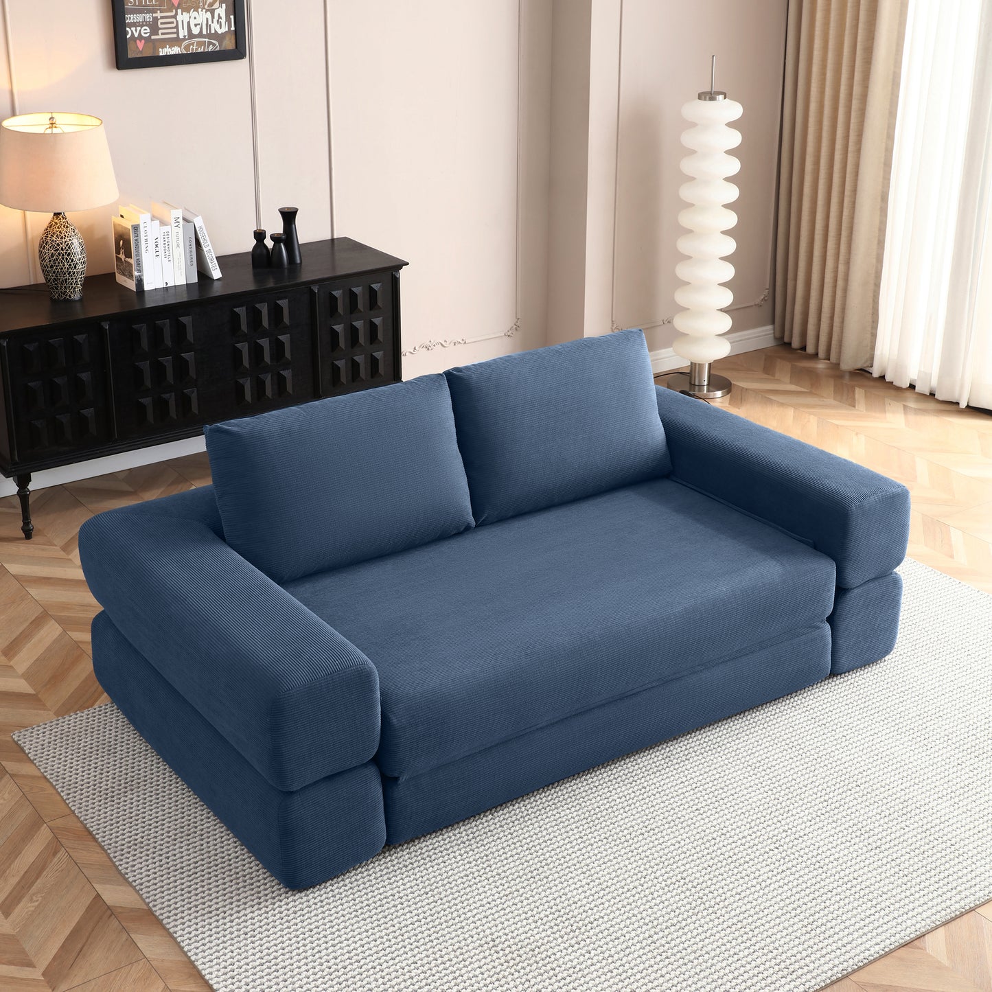 Corduroy Compression Loveseat — 2-Seat, 81"W — Blue
