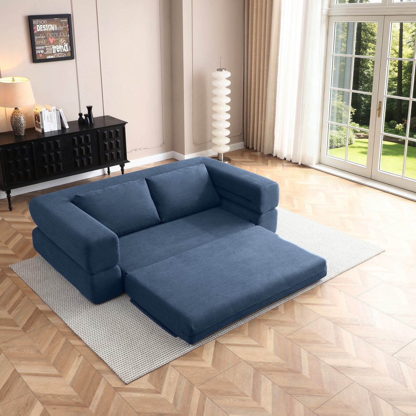 Corduroy Compression Loveseat — 2-Seat, 81"W — Blue