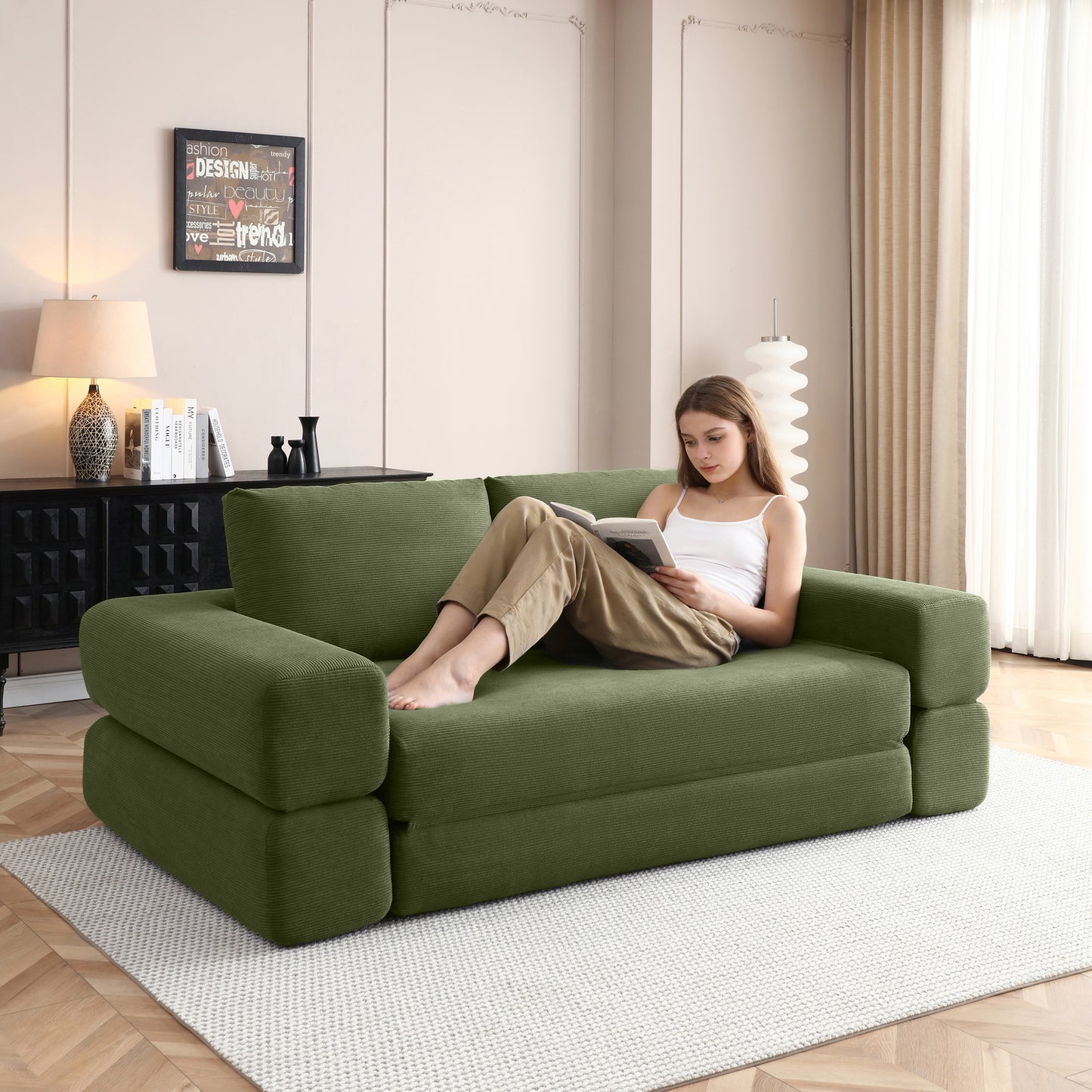 Corduroy Compression Loveseat — 2-Seat, 81"W — Green
