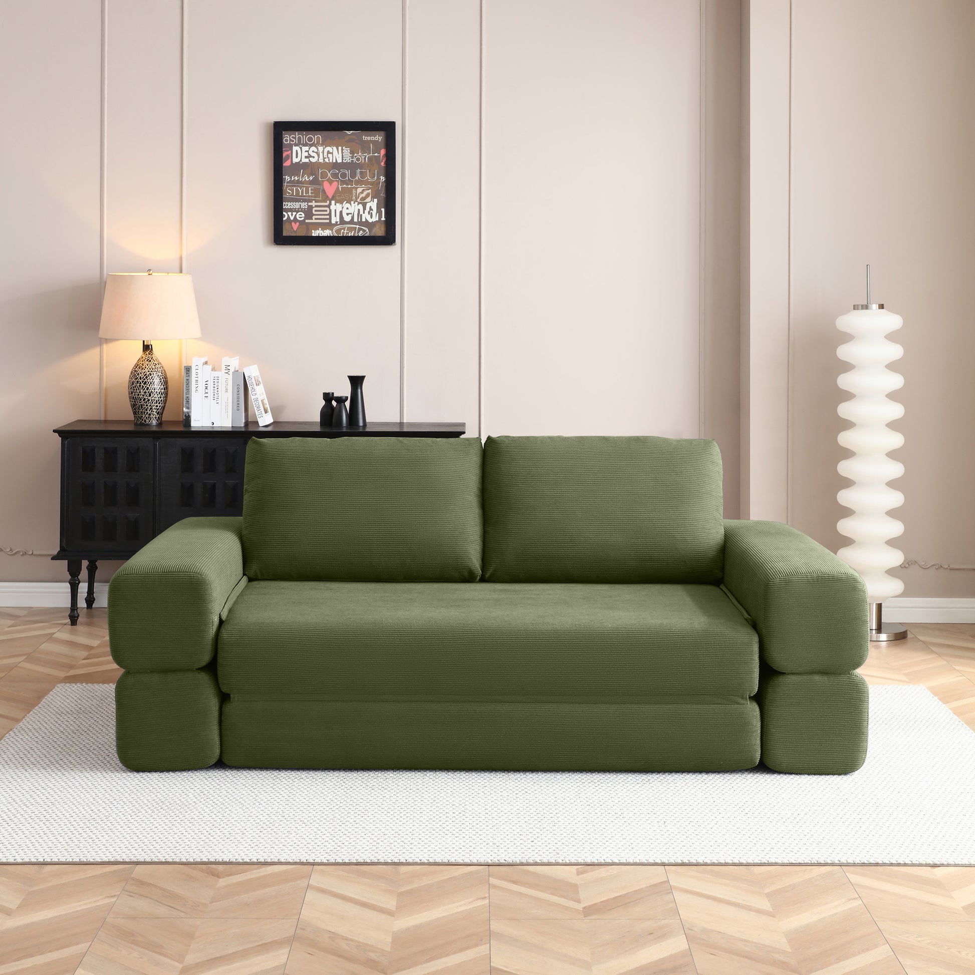 Corduroy Compression Loveseat — 2-Seat, 81"W — Green