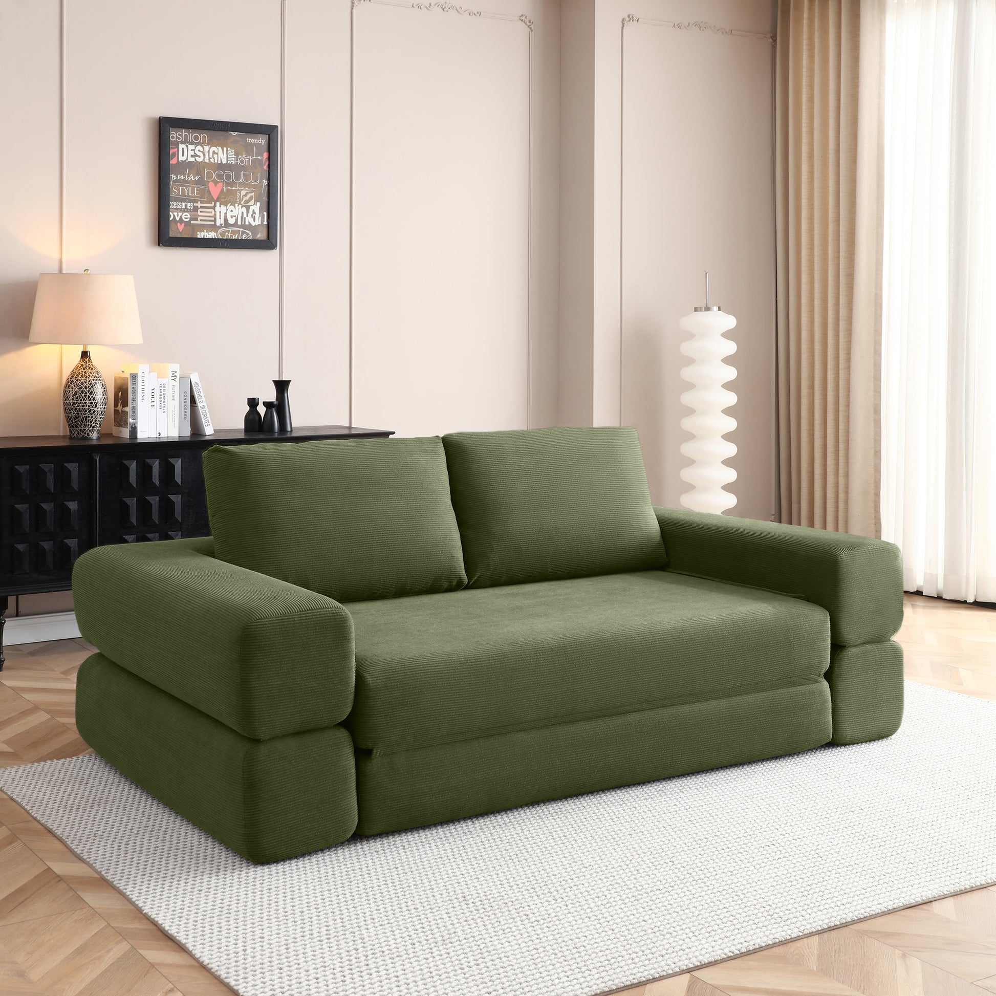 Corduroy Compression Loveseat — 2-Seat, 81"W — Green