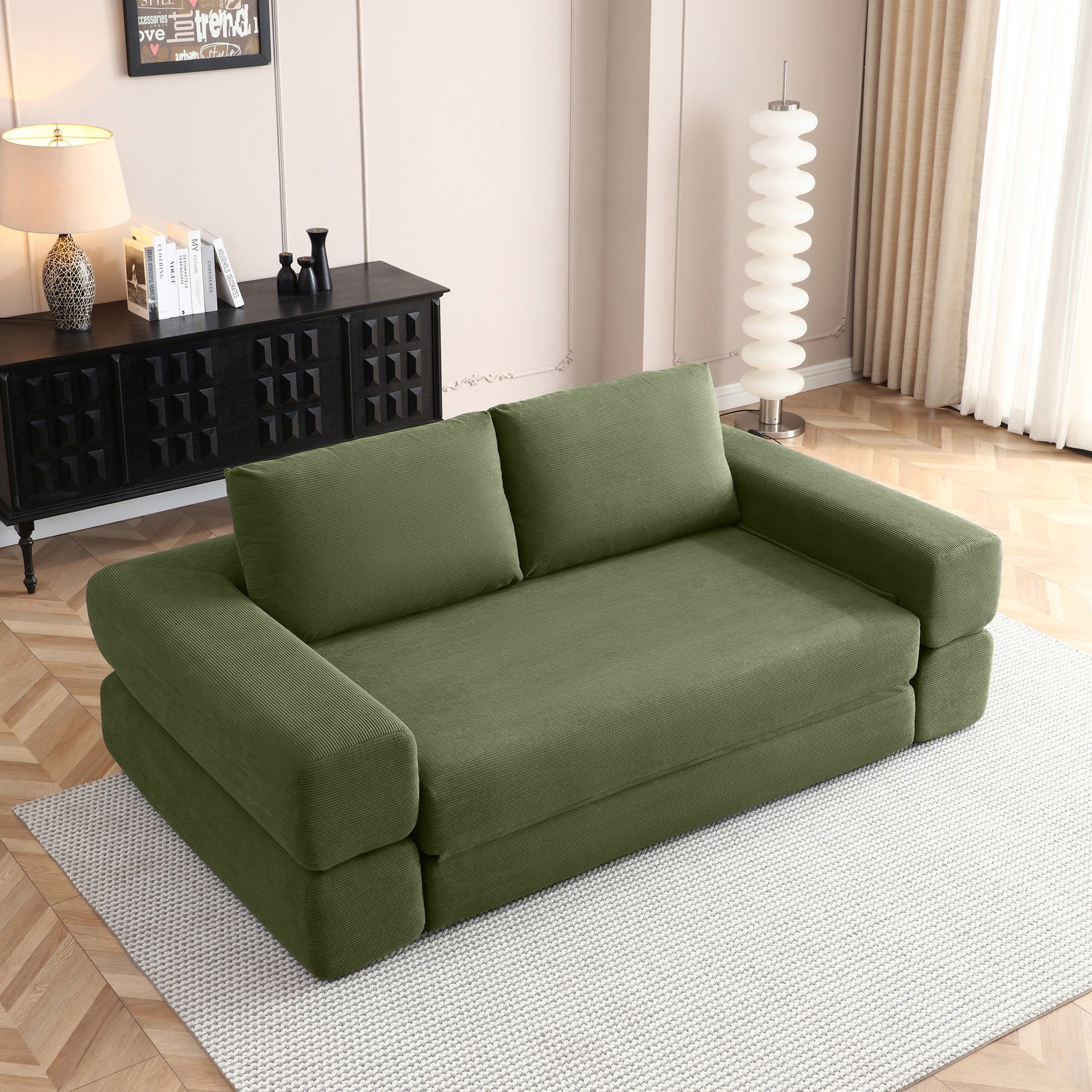 Corduroy Compression Loveseat — 2-Seat, 81"W — Green