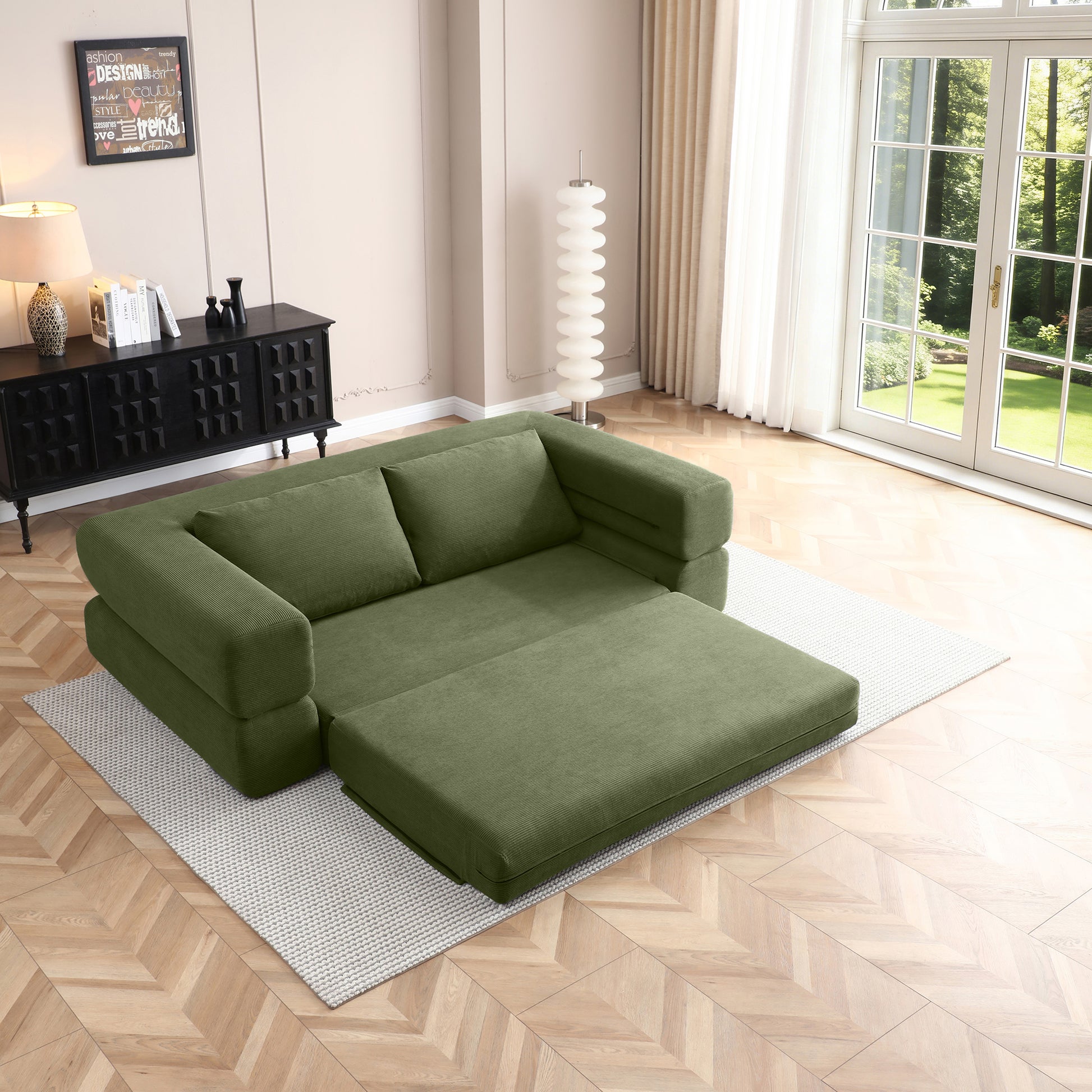 Corduroy Compression Loveseat — 2-Seat, 81"W — Green