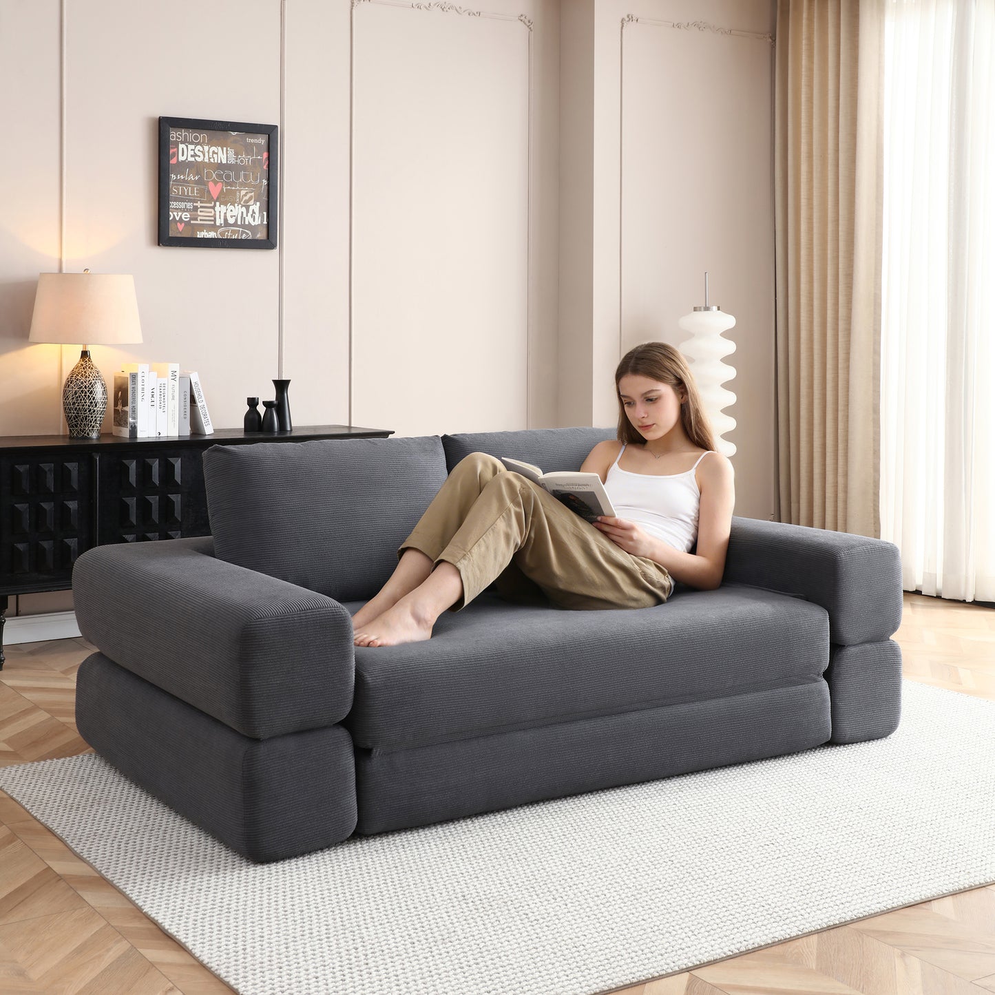 Corduroy Compression Loveseat — 2-Seat, 81"W — Gray