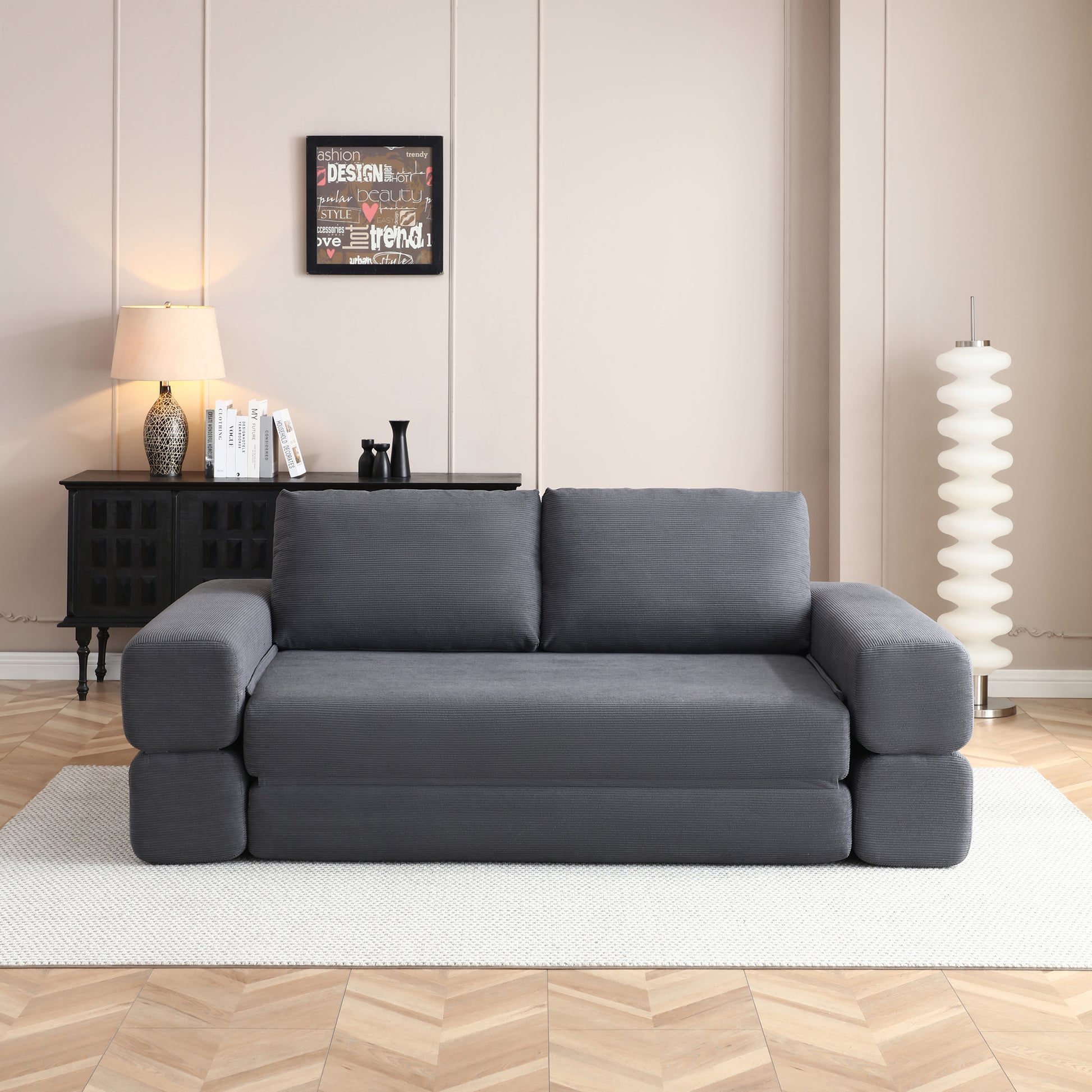 Corduroy Compression Loveseat — 2-Seat, 81"W — Gray