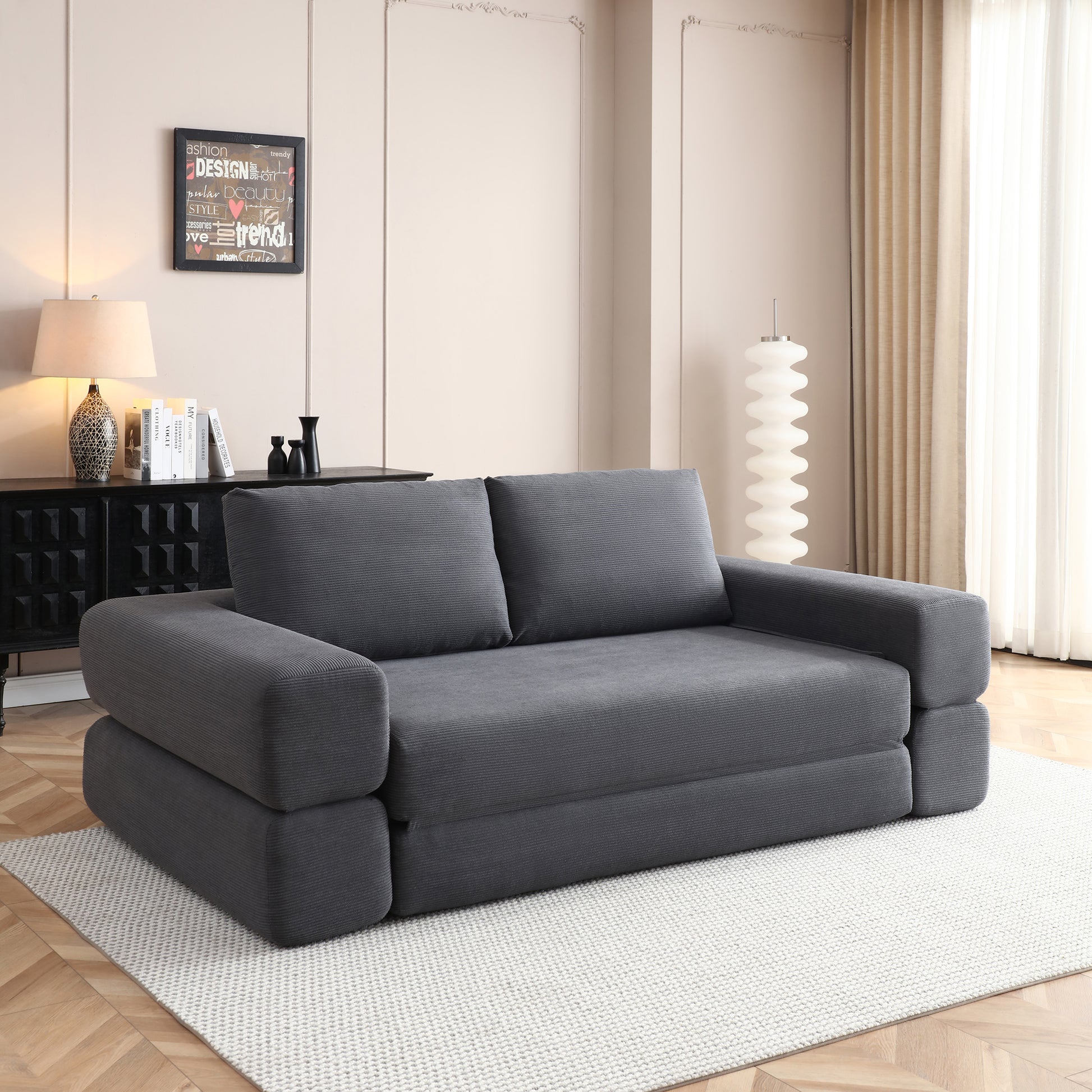 Corduroy Compression Loveseat — 2-Seat, 81"W — Gray