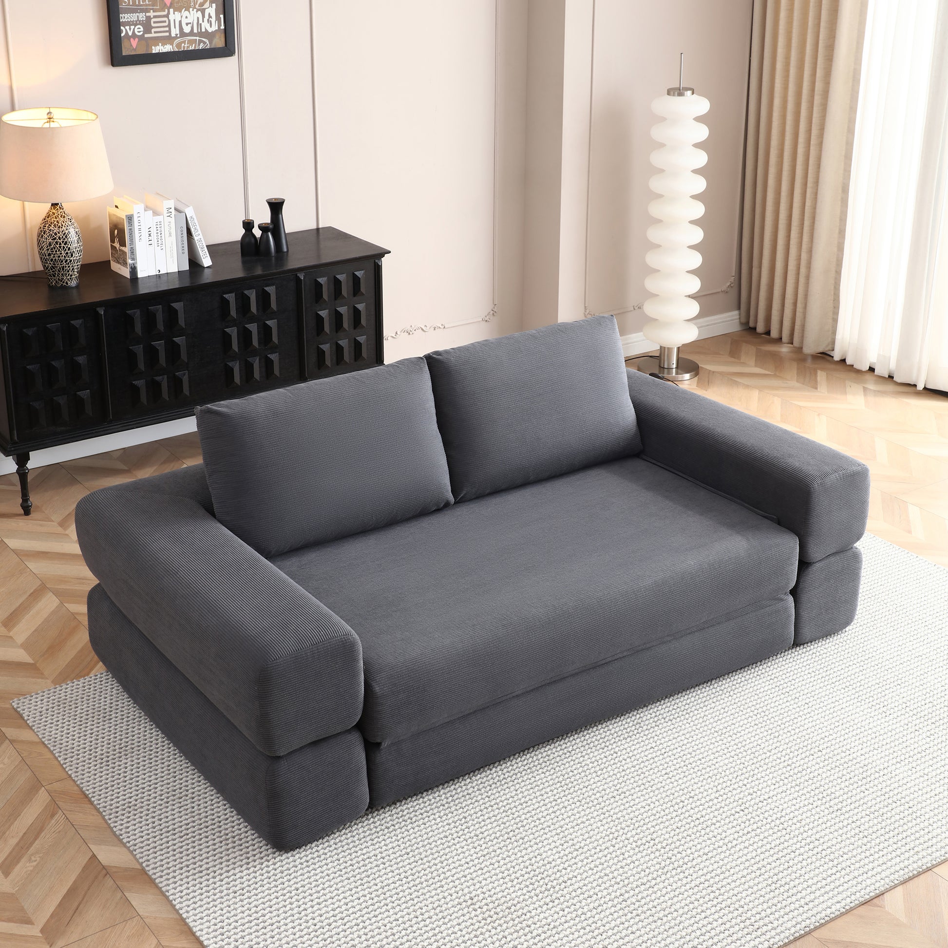 Corduroy Compression Loveseat — 2-Seat, 81"W — Gray