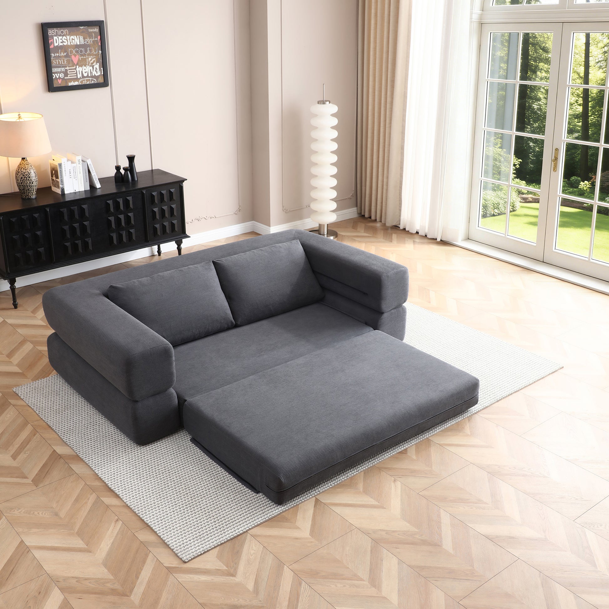 Corduroy Compression Loveseat — 2-Seat, 81"W — Gray