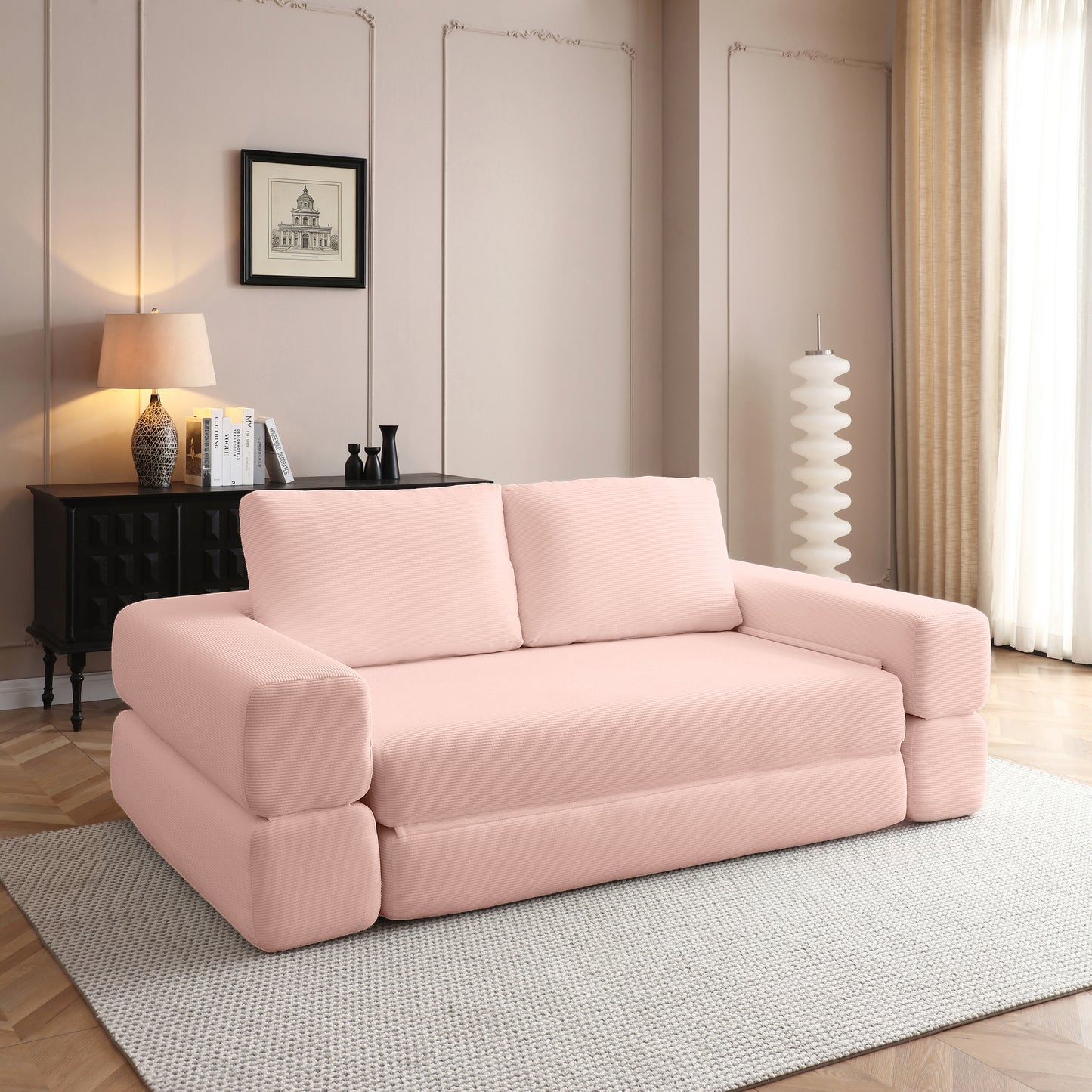 Corduroy Compression Loveseat — 2-Seat, 81"W — Light Pink