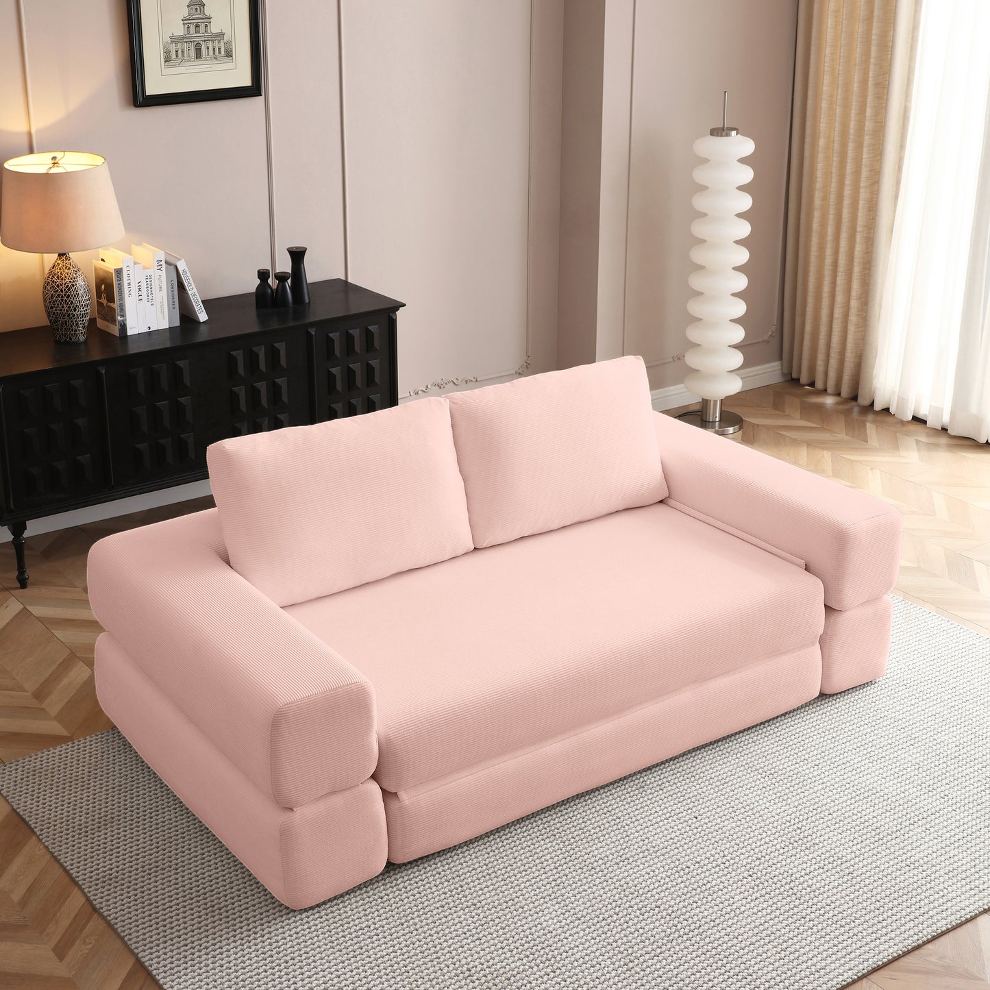 Corduroy Compression Loveseat — 2-Seat, 81"W — Light Pink