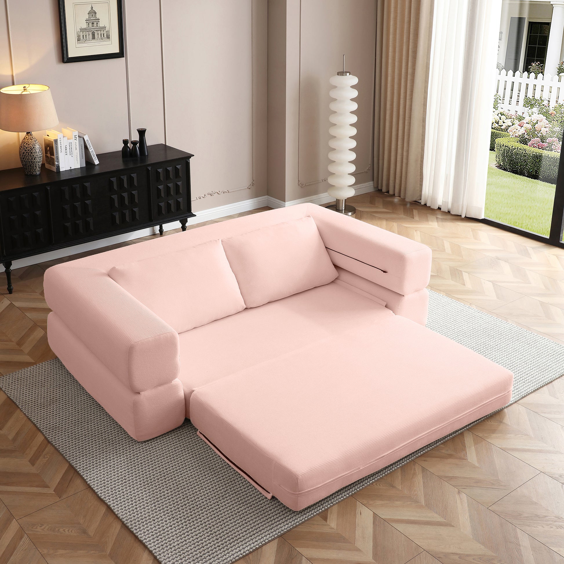 Corduroy Compression Loveseat — 2-Seat, 81"W — Light Pink