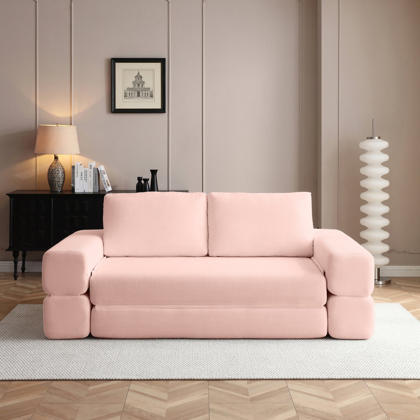 Corduroy Compression Loveseat — 2-Seat, 81"W — Light Pink