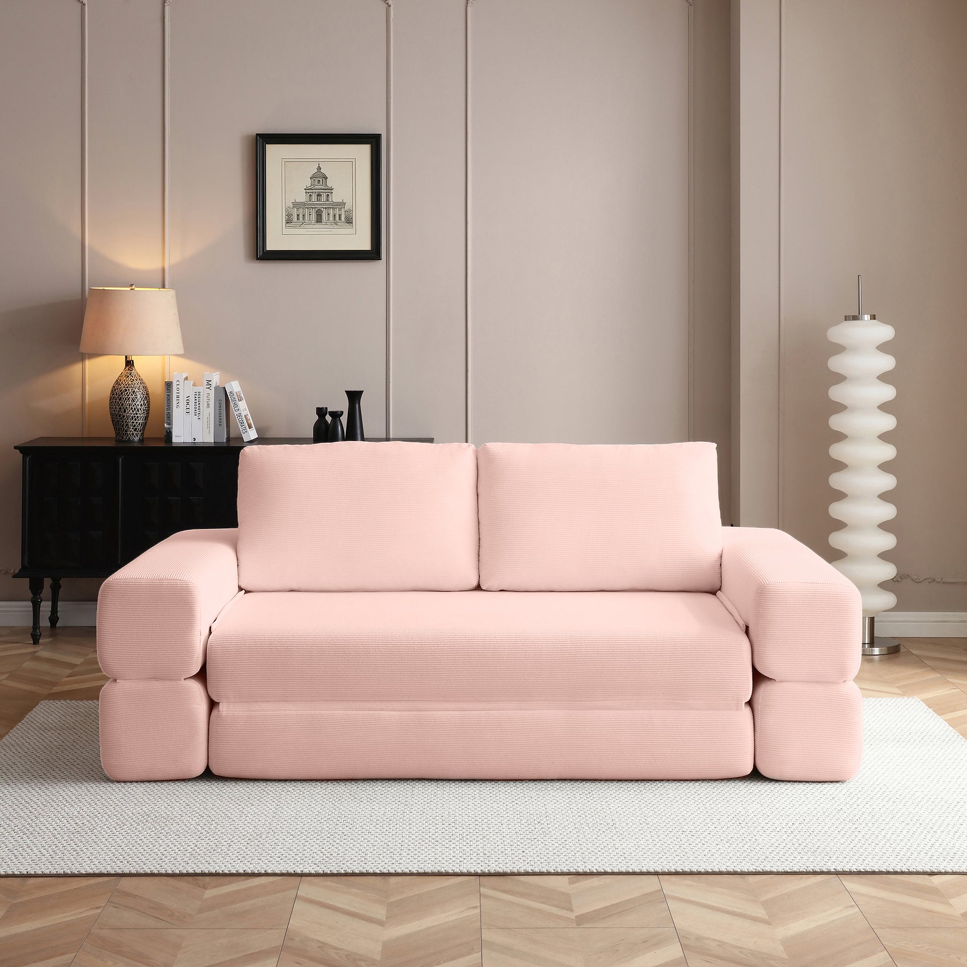Corduroy Compression Loveseat — 2-Seat, 81"W — Light Pink