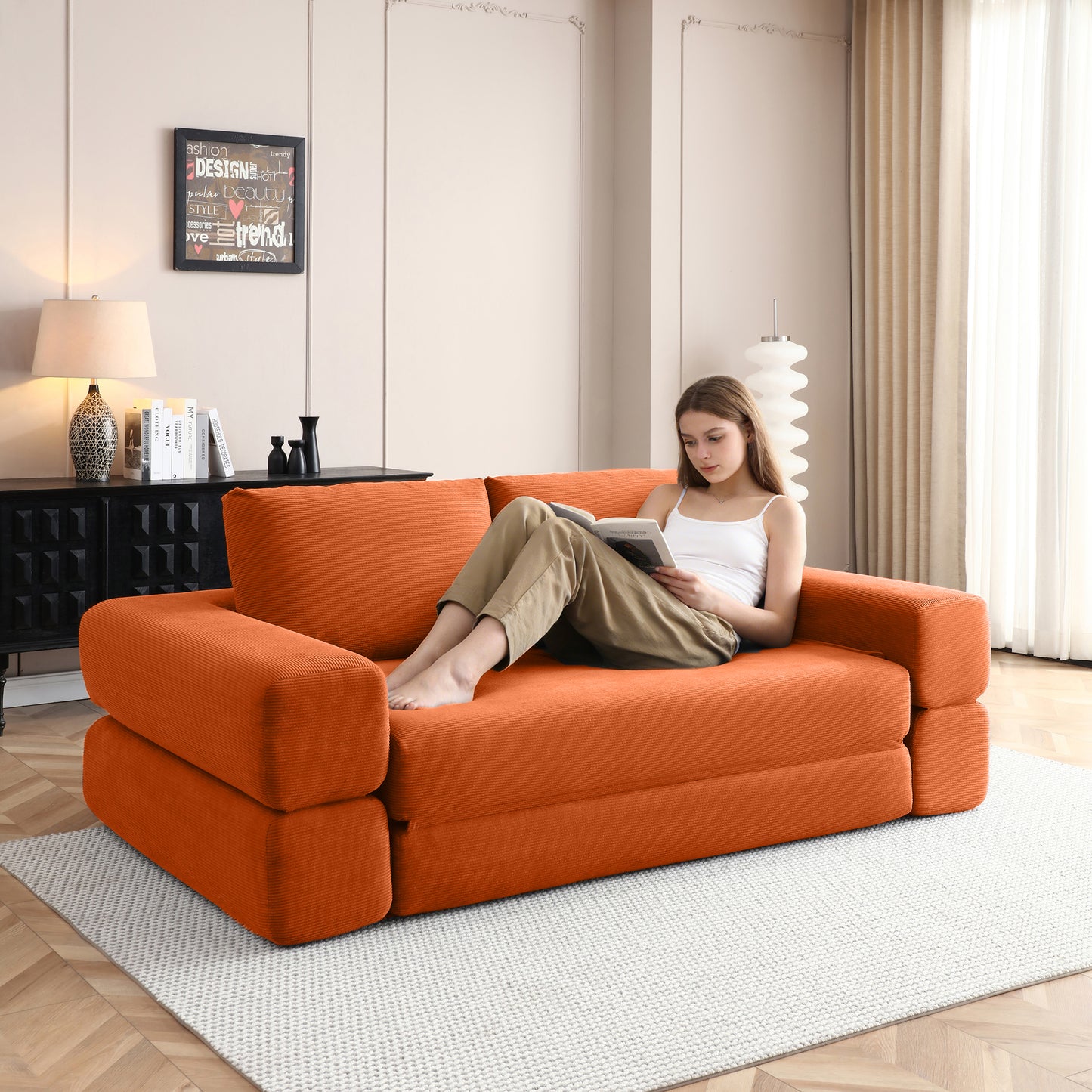 Corduroy Compression Loveseat — 2-Seat, 81"W — Orange