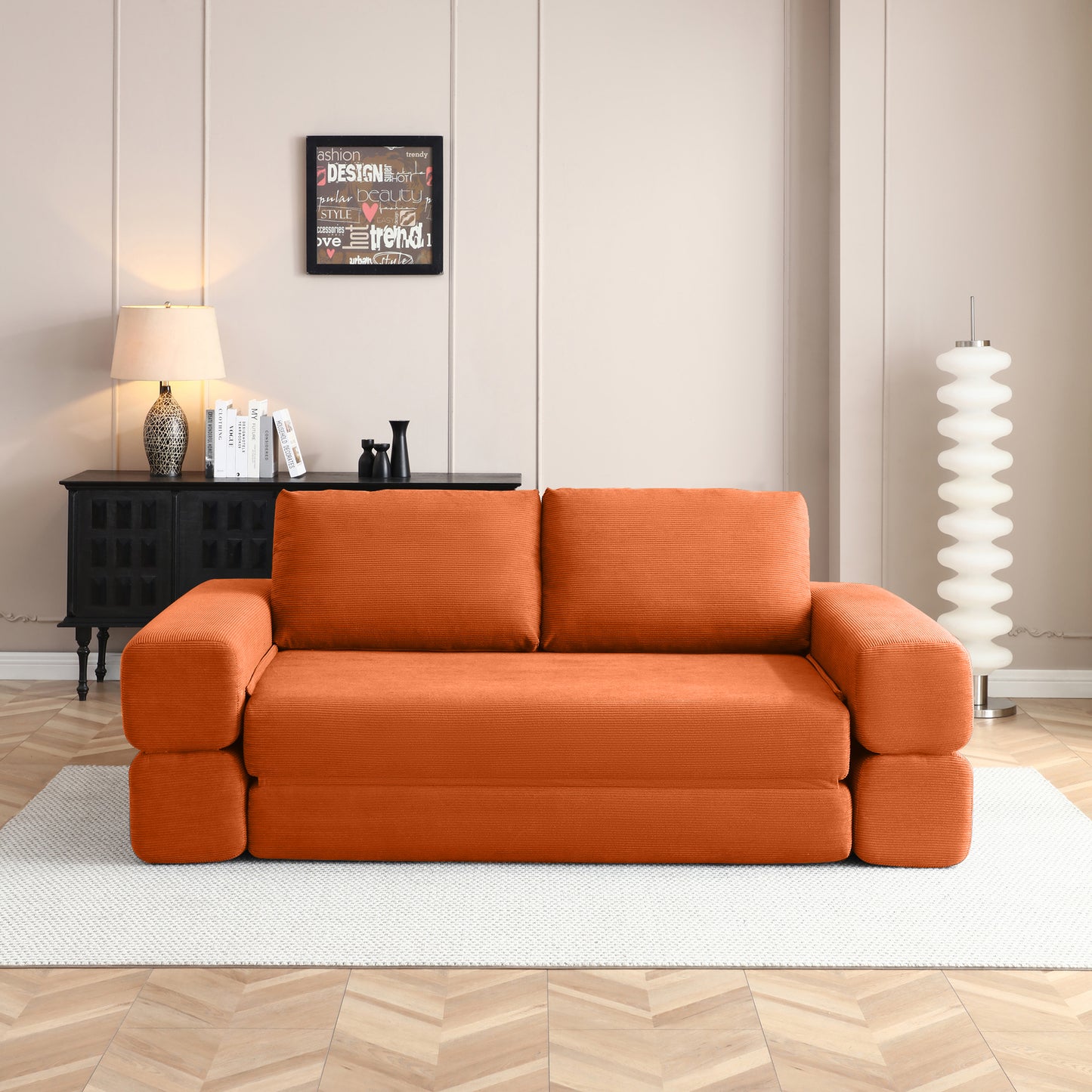 Corduroy Compression Loveseat — 2-Seat, 81"W — Orange
