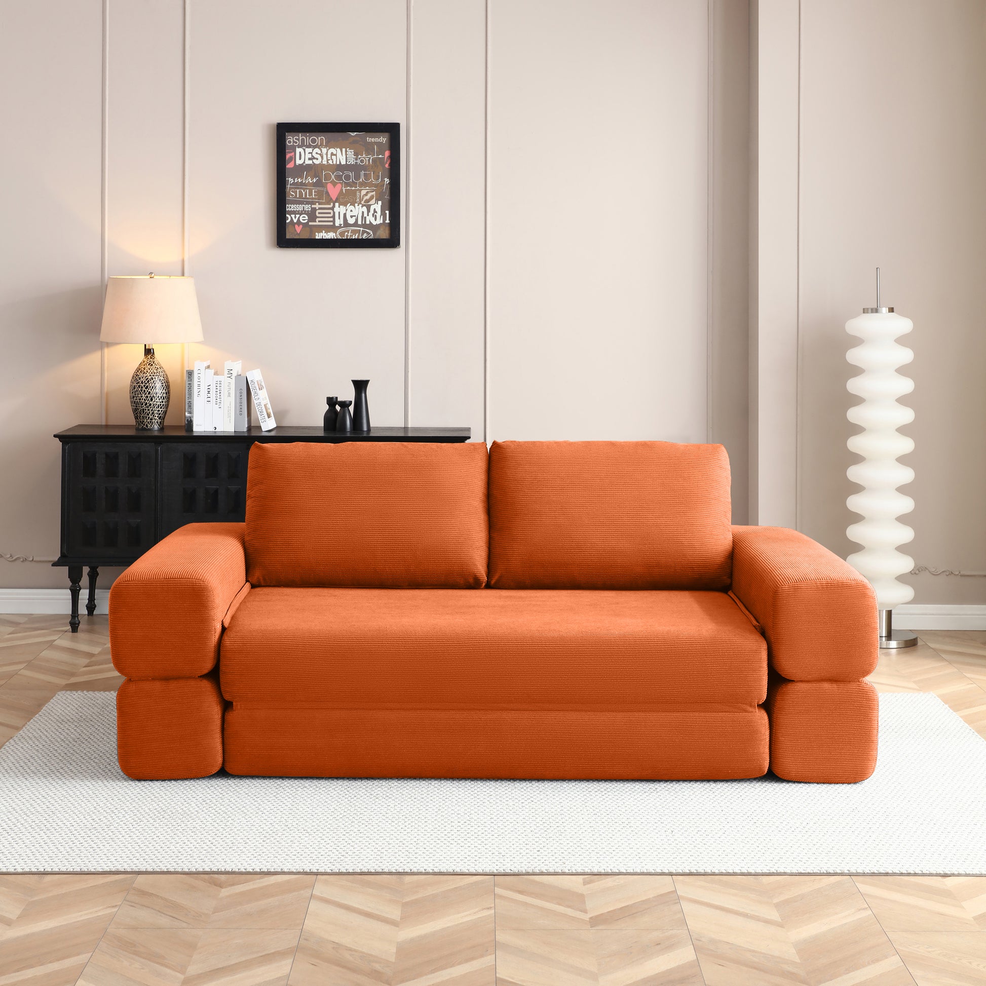 Corduroy Compression Loveseat — 2-Seat, 81"W — Orange