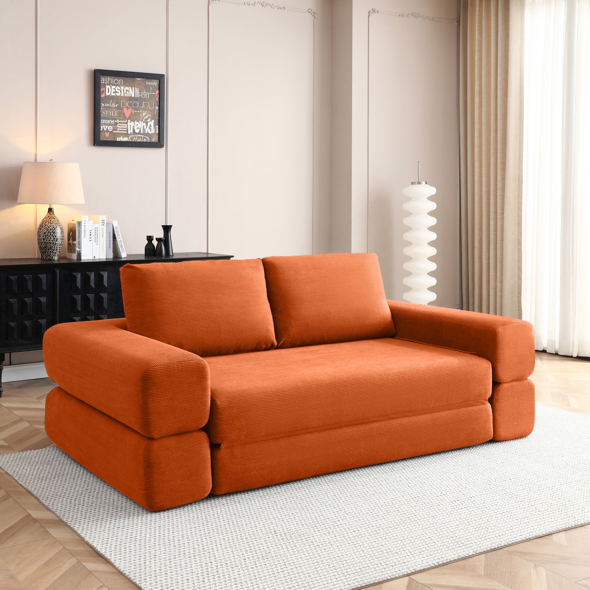 Corduroy Compression Loveseat — 2-Seat, 81"W — Orange