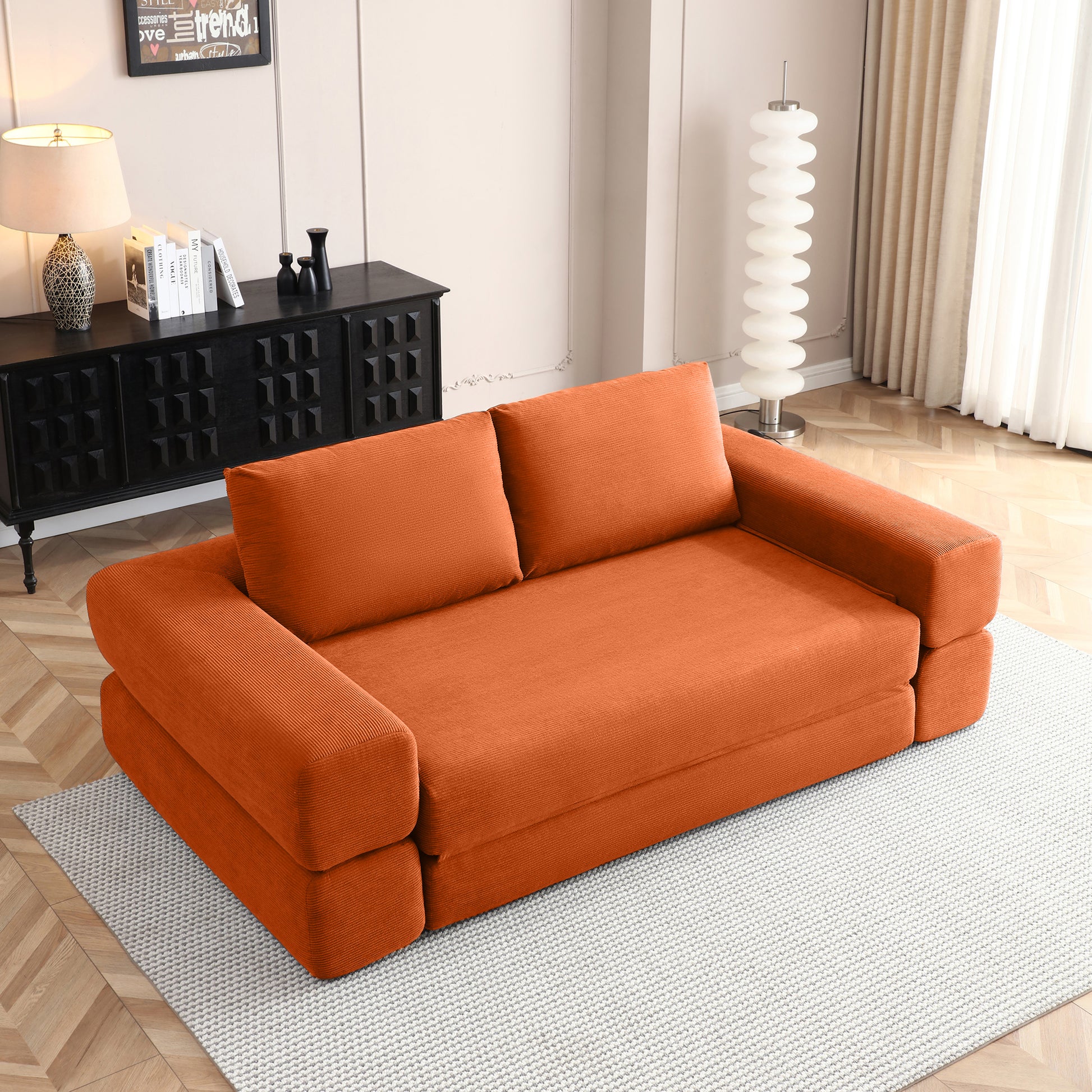 Corduroy Compression Loveseat — 2-Seat, 81"W — Orange