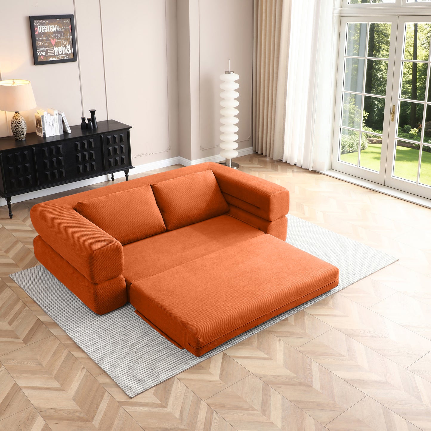 Corduroy Compression Loveseat — 2-Seat, 81"W — Orange