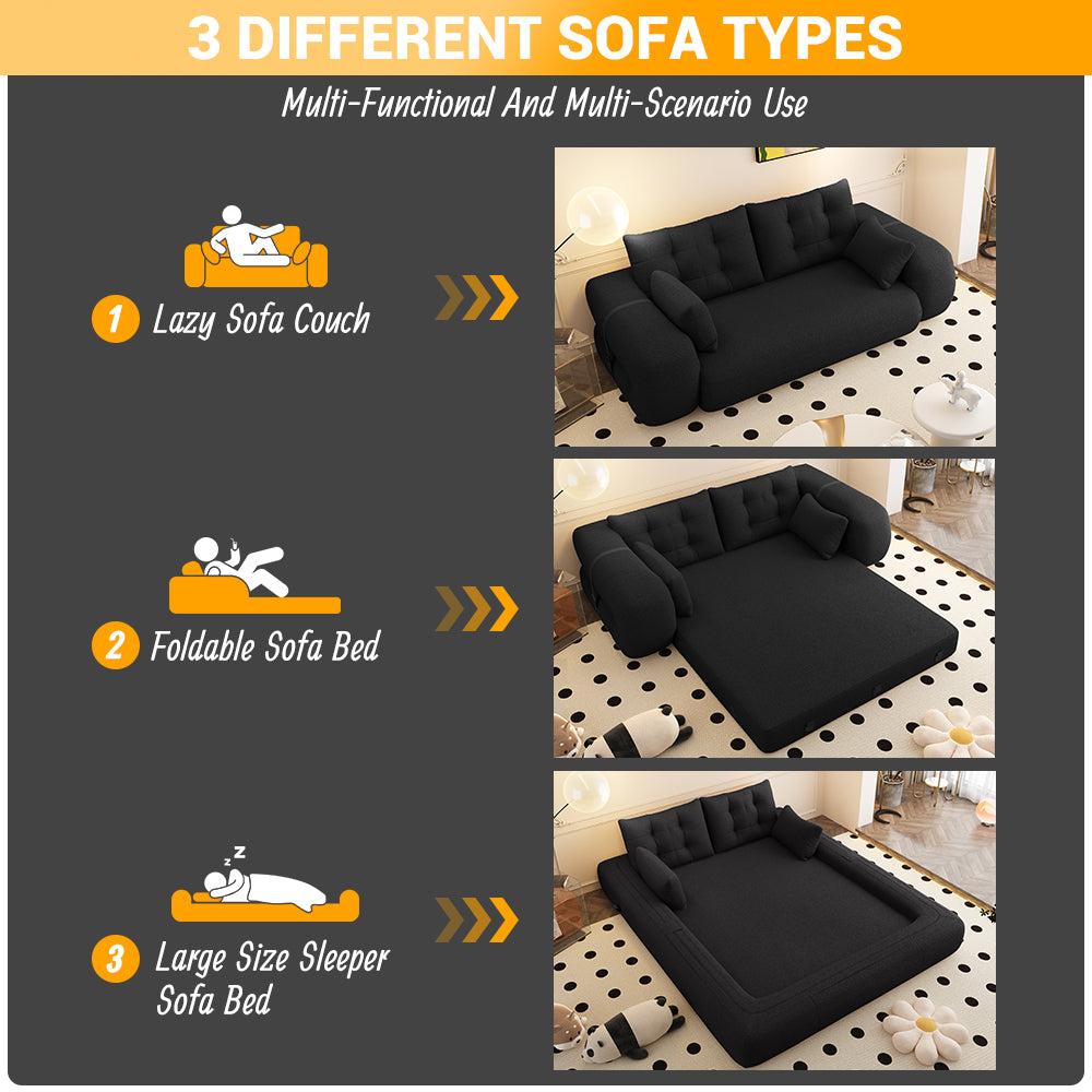 Sherpa Fleece Boneless Sofa Bed — 2-Seat — Black
