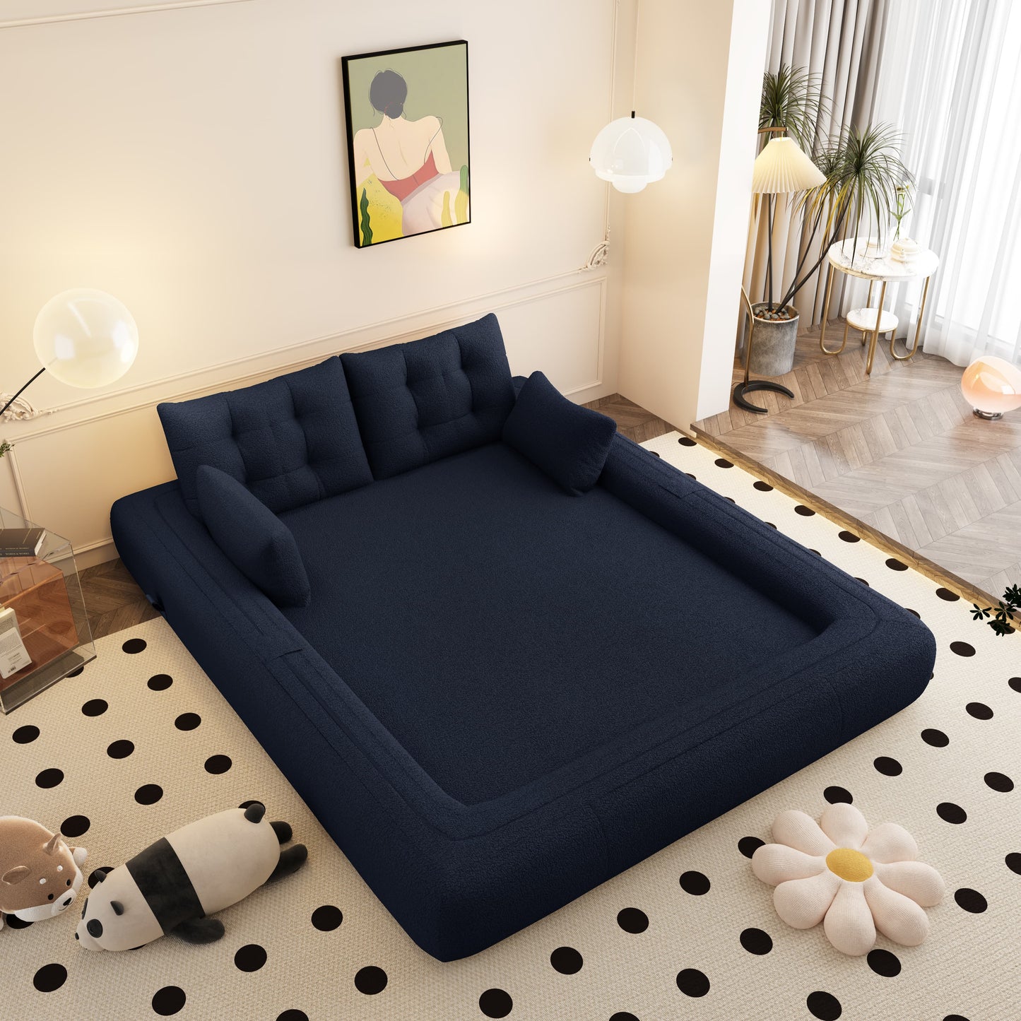 Sherpa Fleece Boneless Sofa Bed — 2-Seat — Dark Blue
