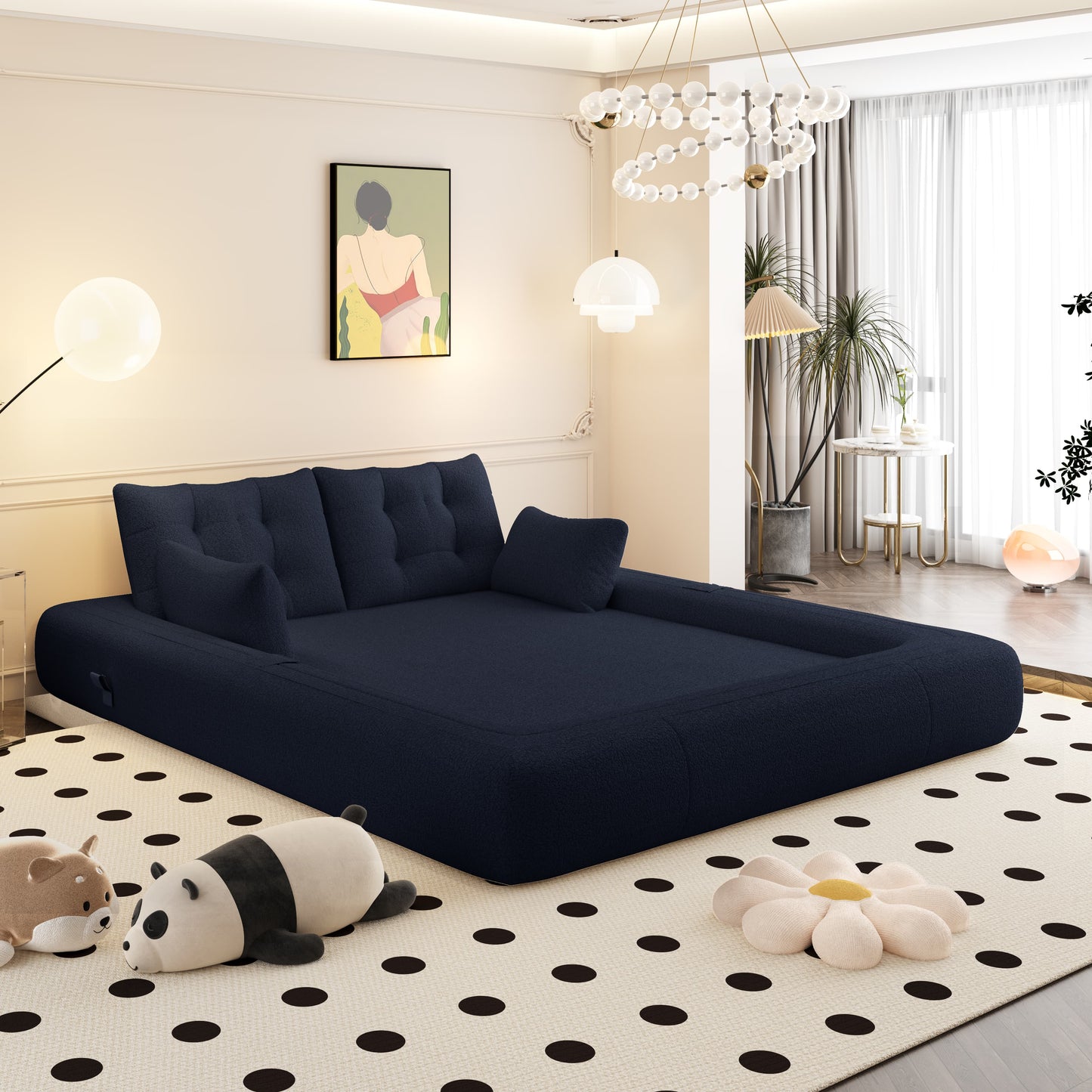 Sherpa Fleece Boneless Sofa Bed — 2-Seat — Dark Blue